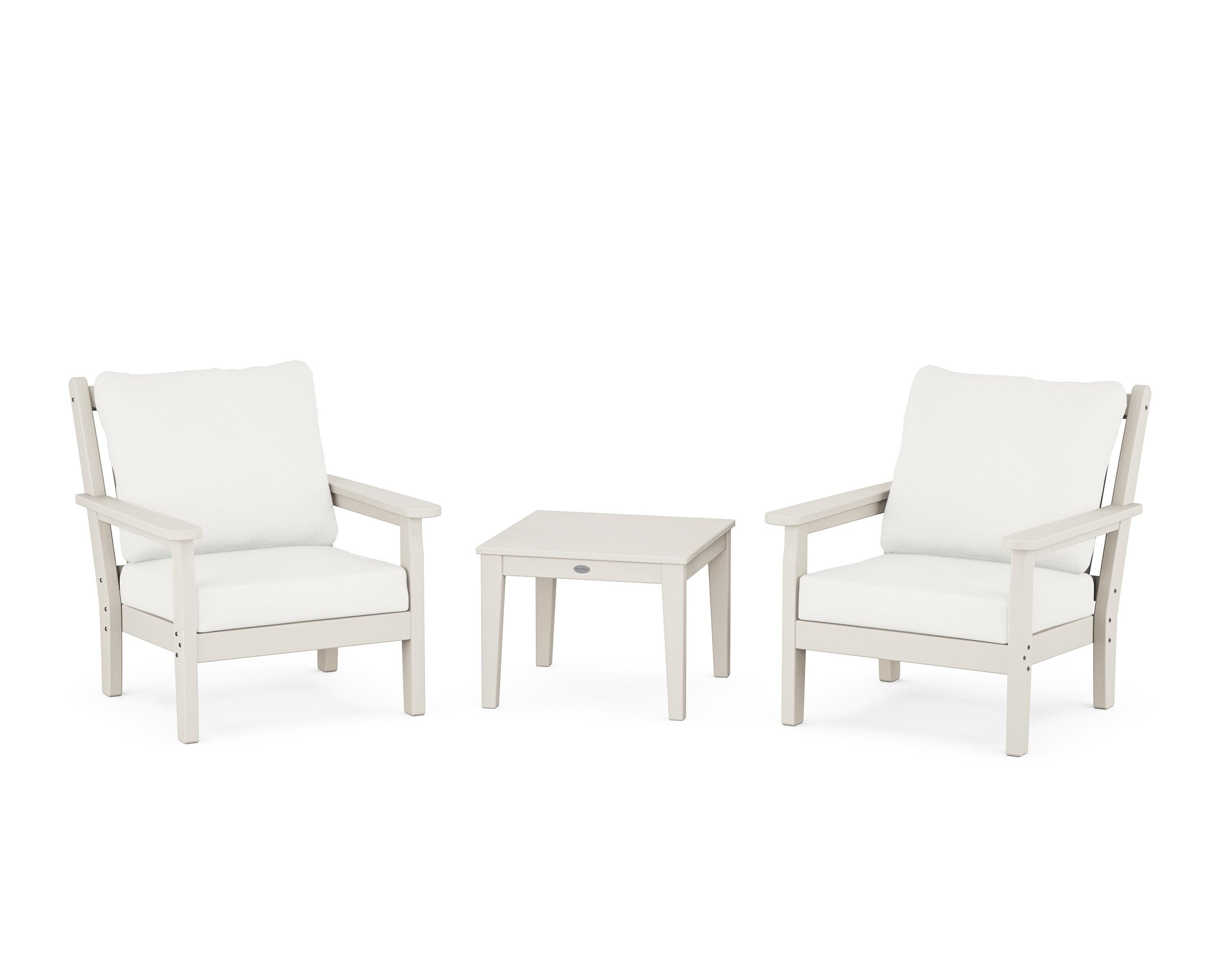 POLYWOOD Chippendale 3-Piece Deep Seating Set in Sand / Natural Linen