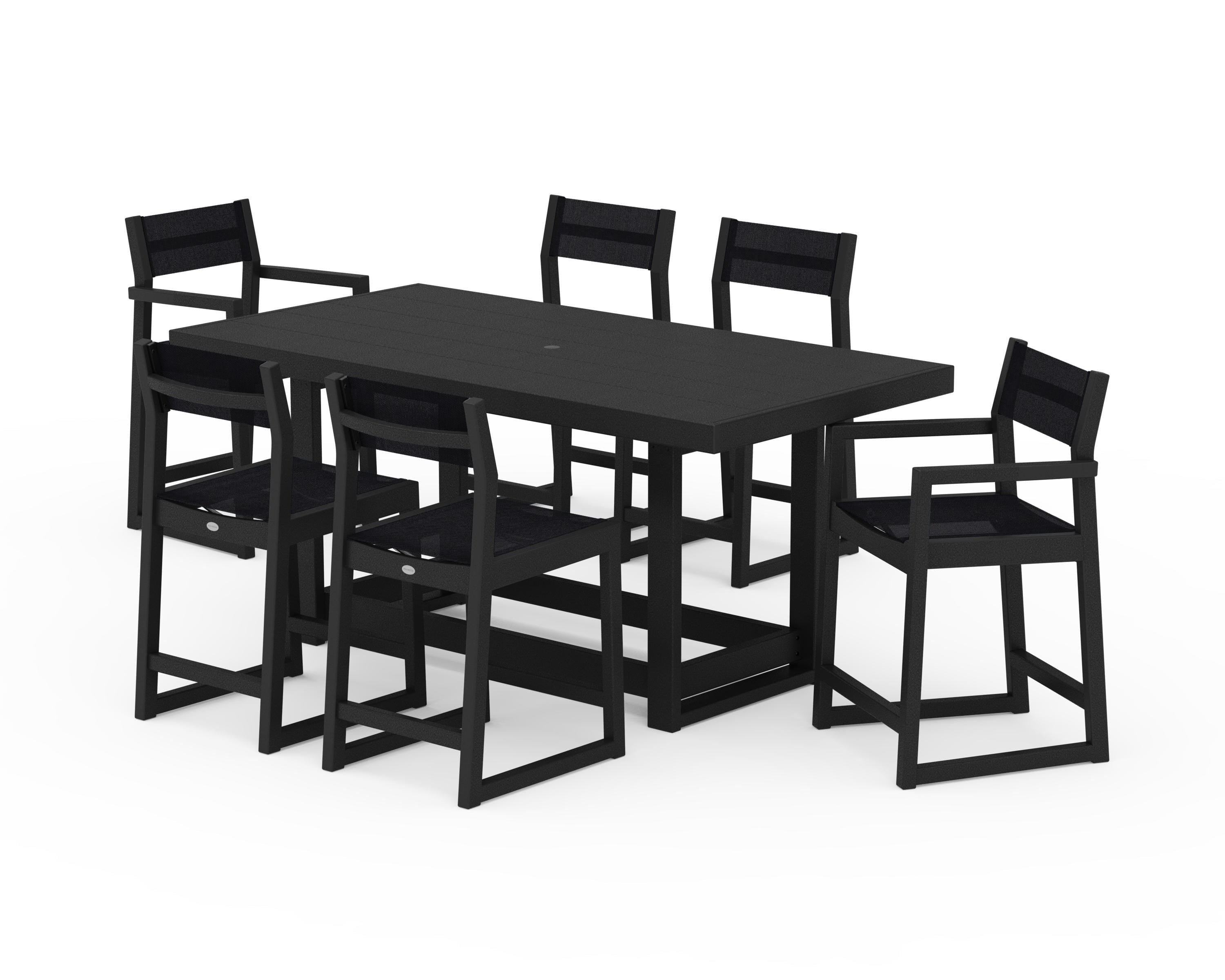 POLYWOOD EDGE Sling 7-Piece Counter Table Set in Black / Black Sling