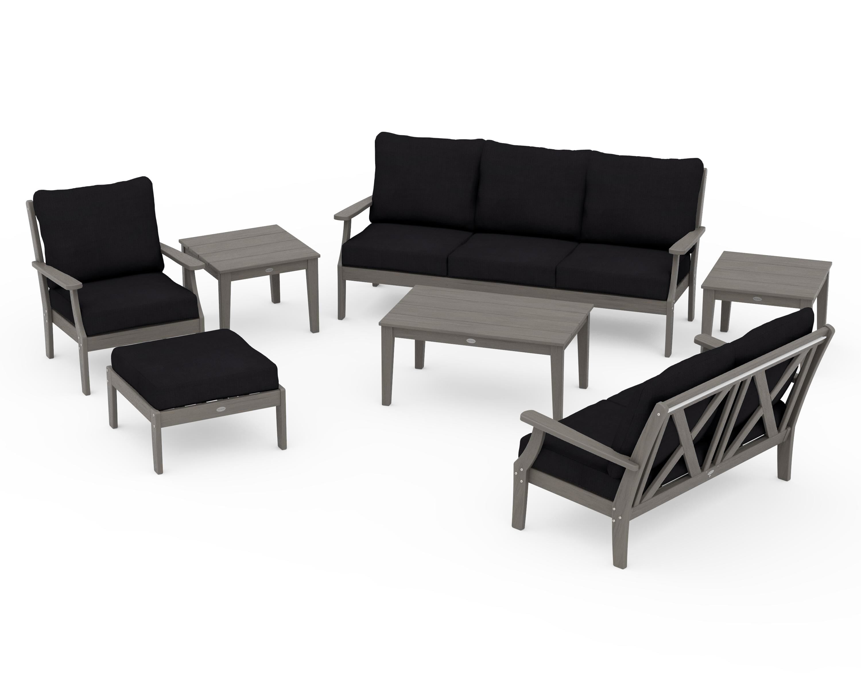 POLYWOOD Braxton 7-Piece Deep Seating Set in Driftwood / Midnight Linen