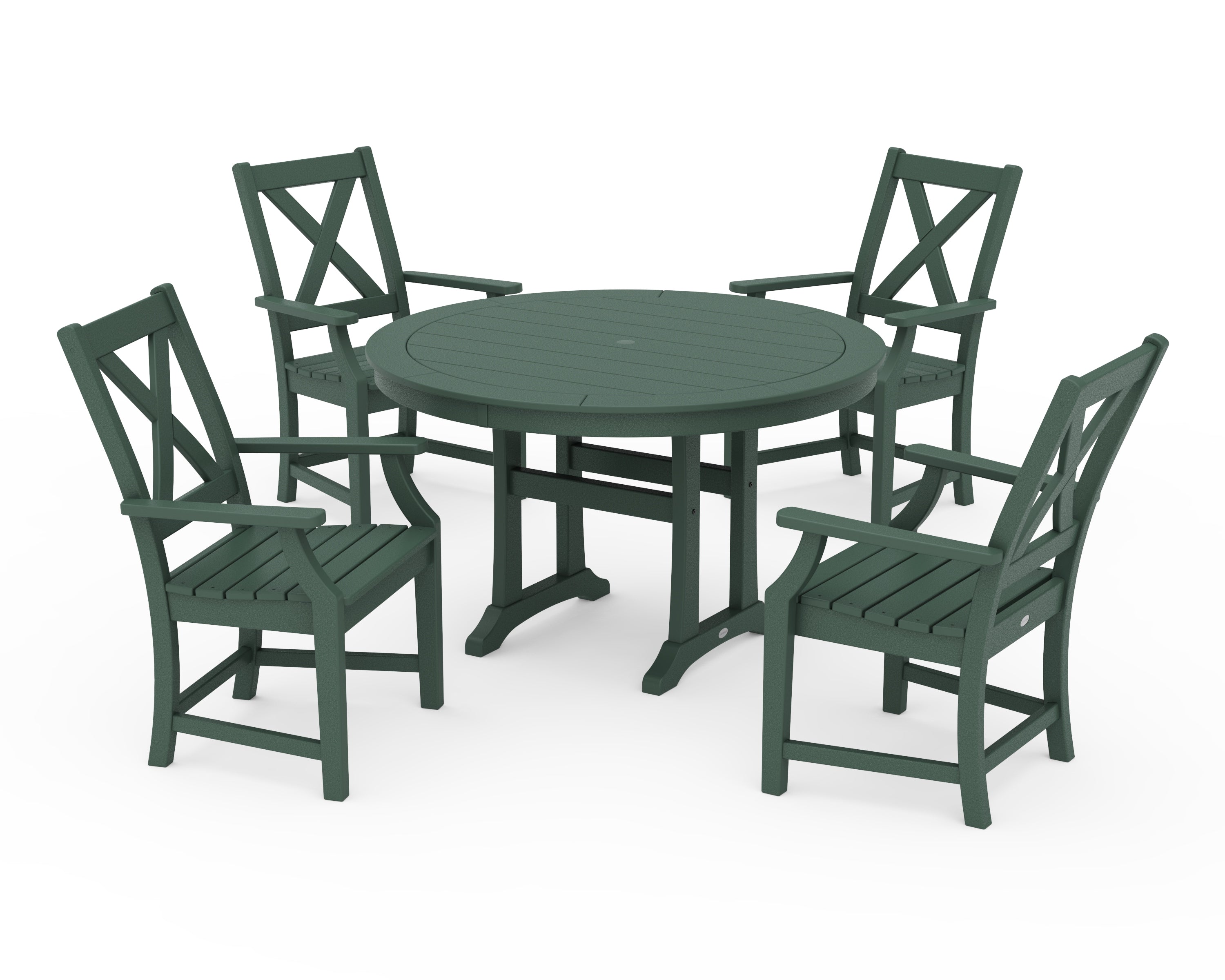 POLYWOOD Braxton 5-Piece Nautical Trestle Arm Chair Dining Set in Green