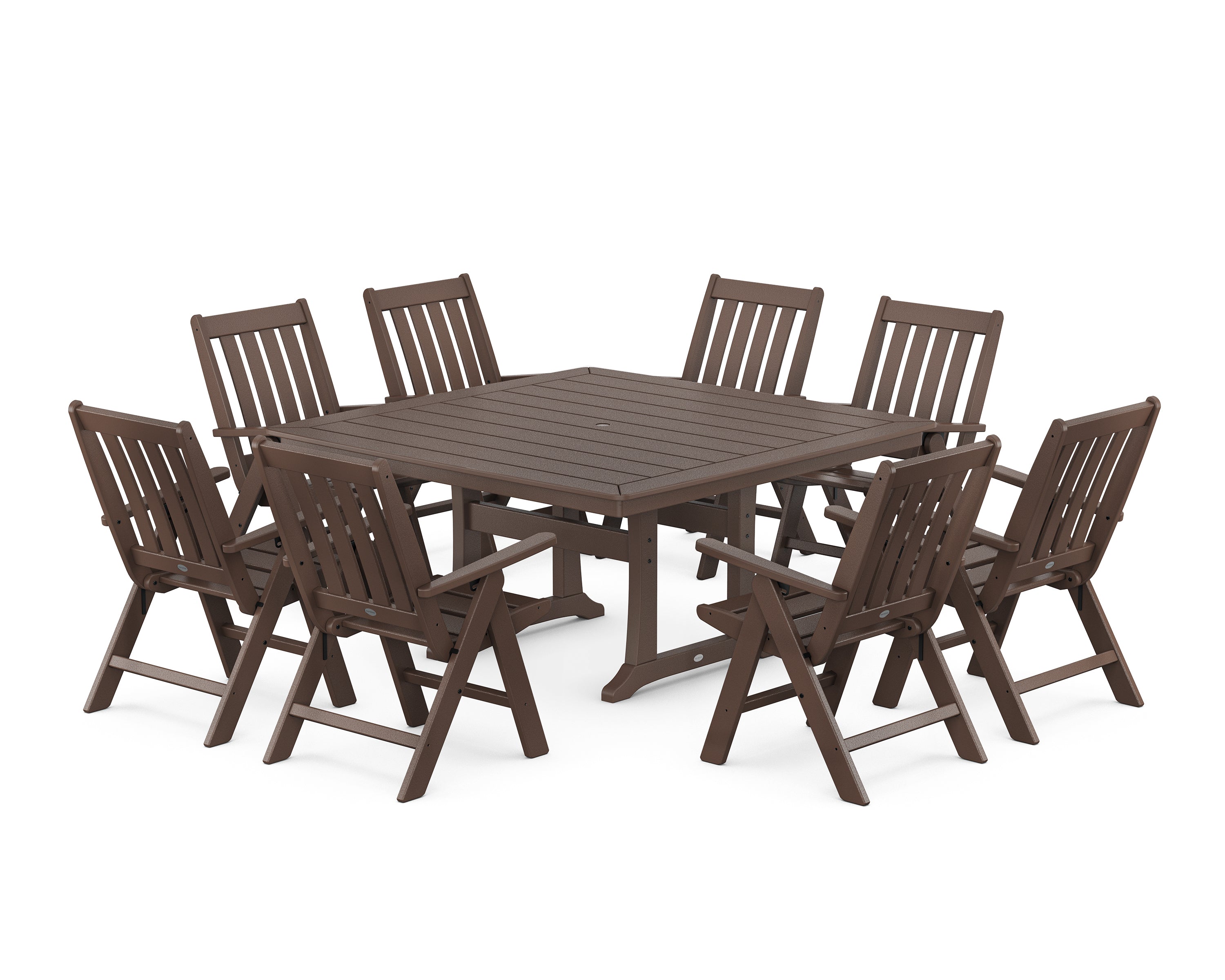 POLYWOOD Vineyard Folding Chair 9-Piece Square Dining Set with Trestle Legs in Mahogany