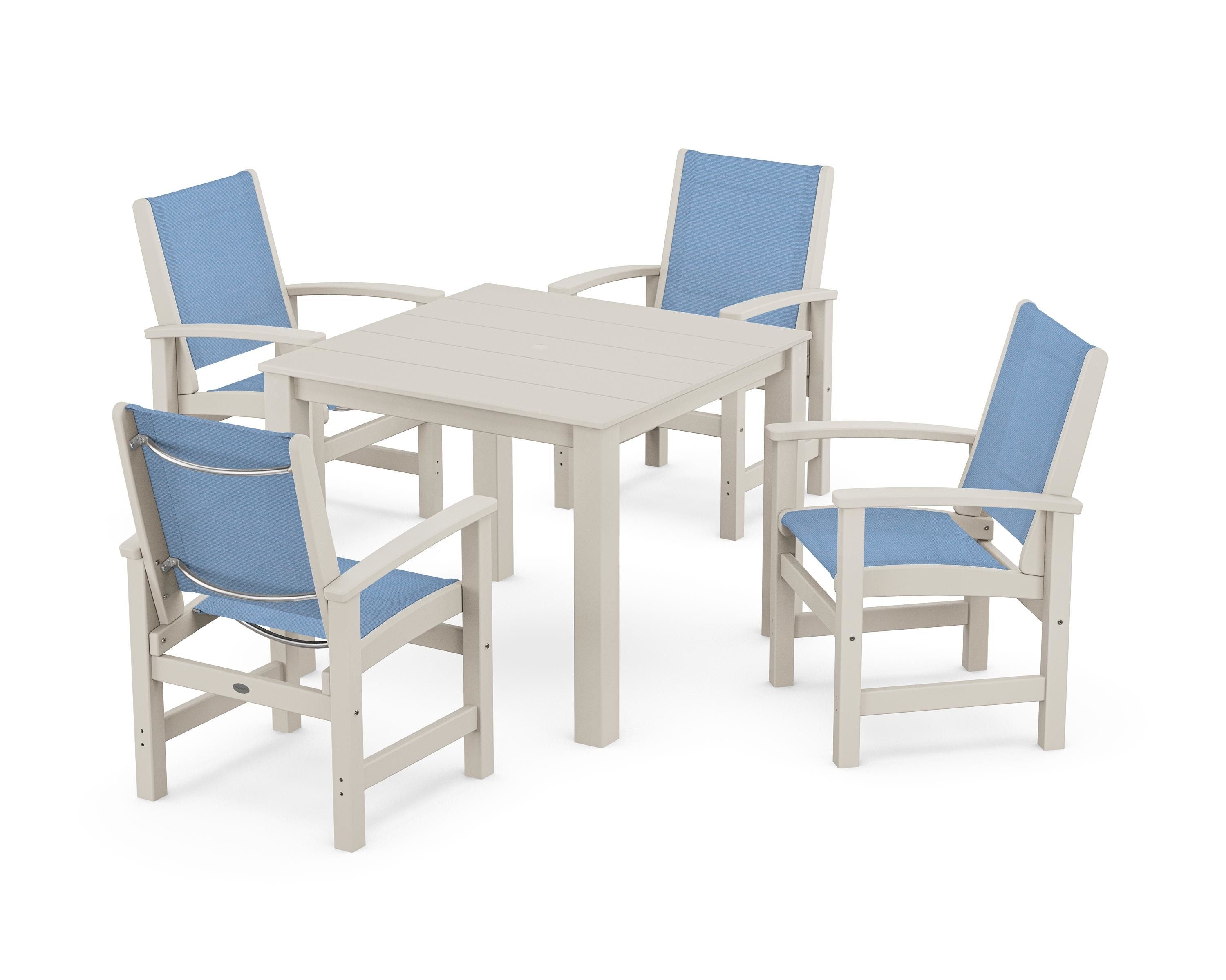 POLYWOOD Coastal 5-Piece Parsons Dining Set in Sand / Poolside Sling