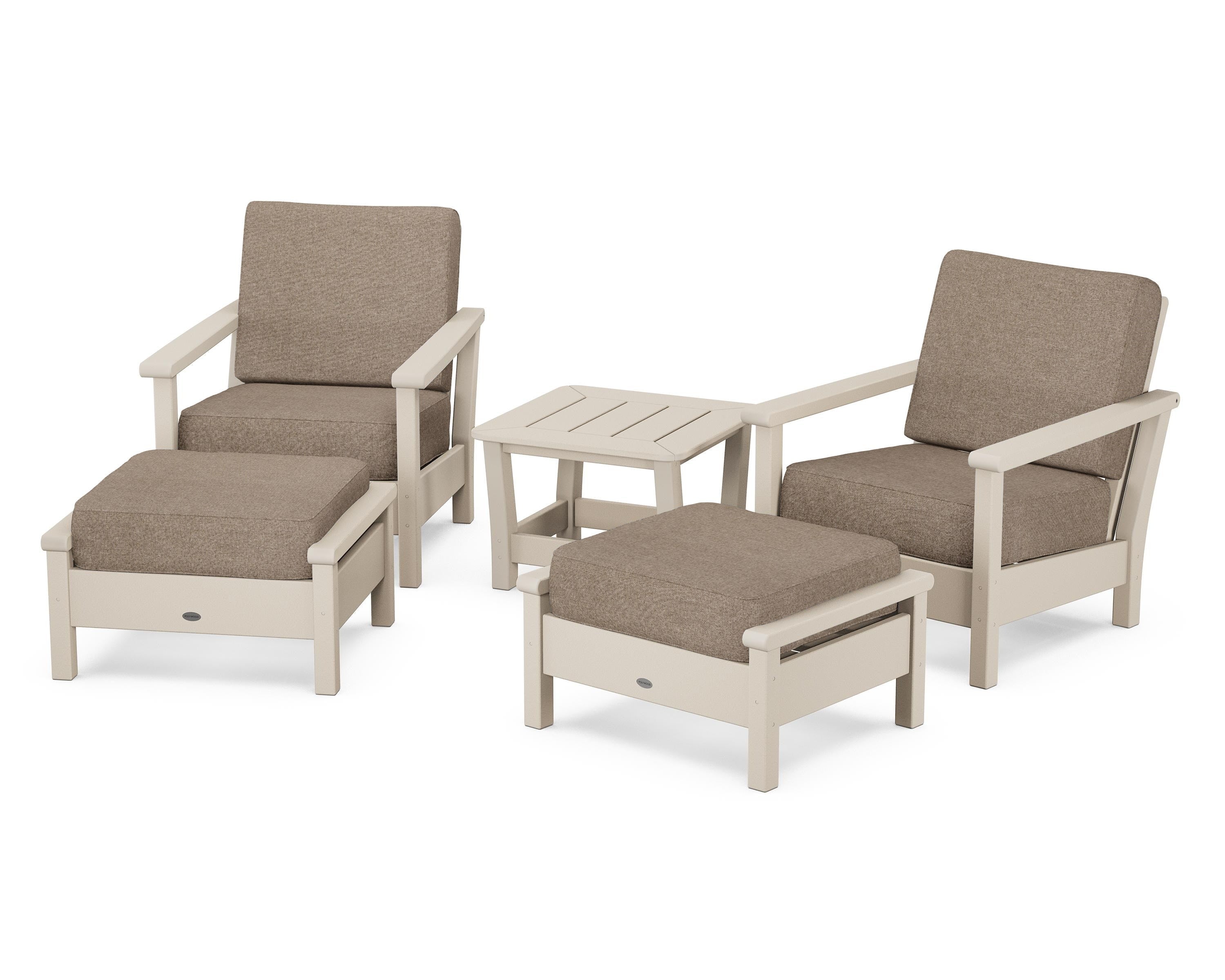 POLYWOOD Harbour 5-Piece Deep Seating Chair Set in Sand / Spiced Burlap