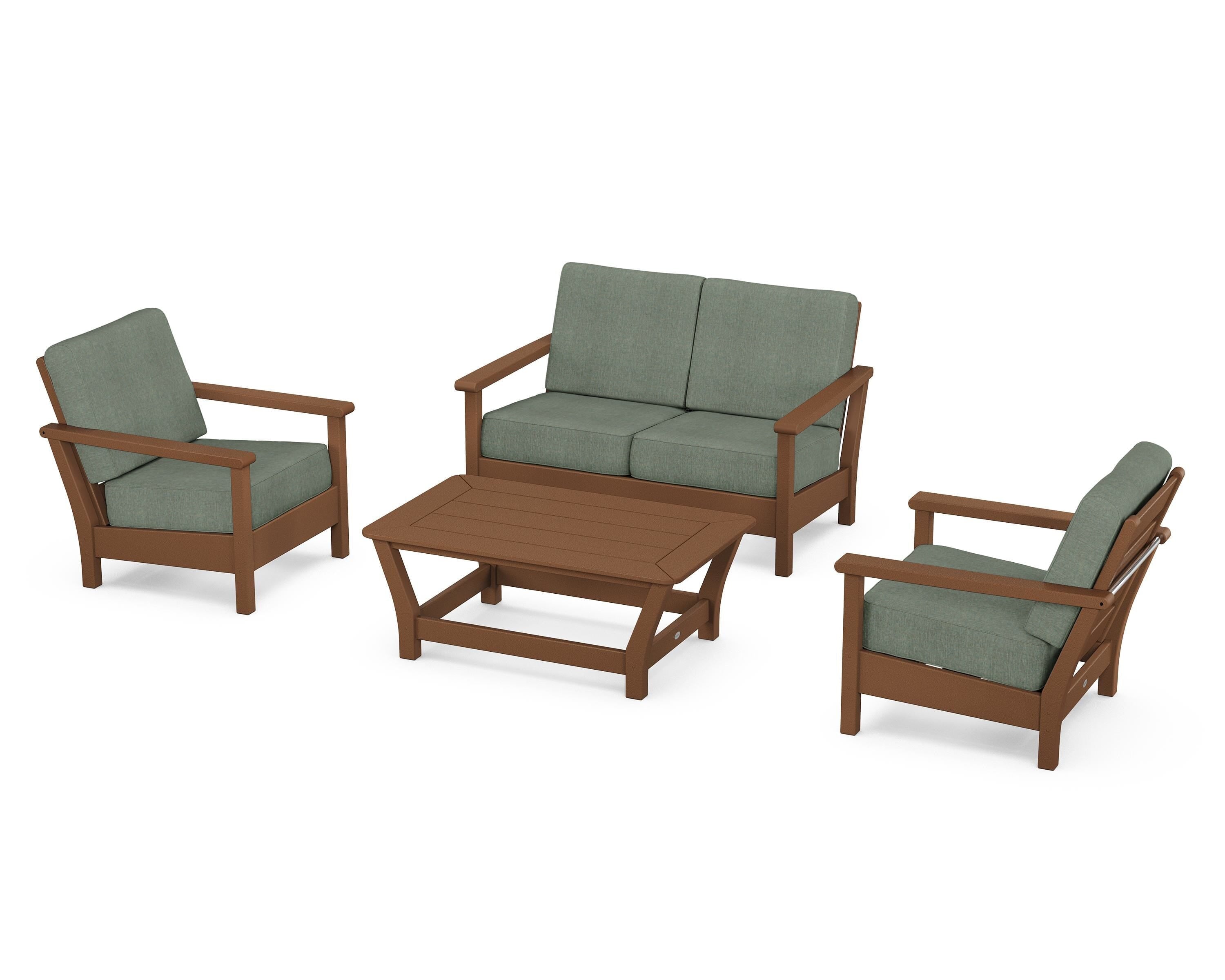 POLYWOOD Harbour 4-Piece Deep Seating Set in Teak / Cast Sage