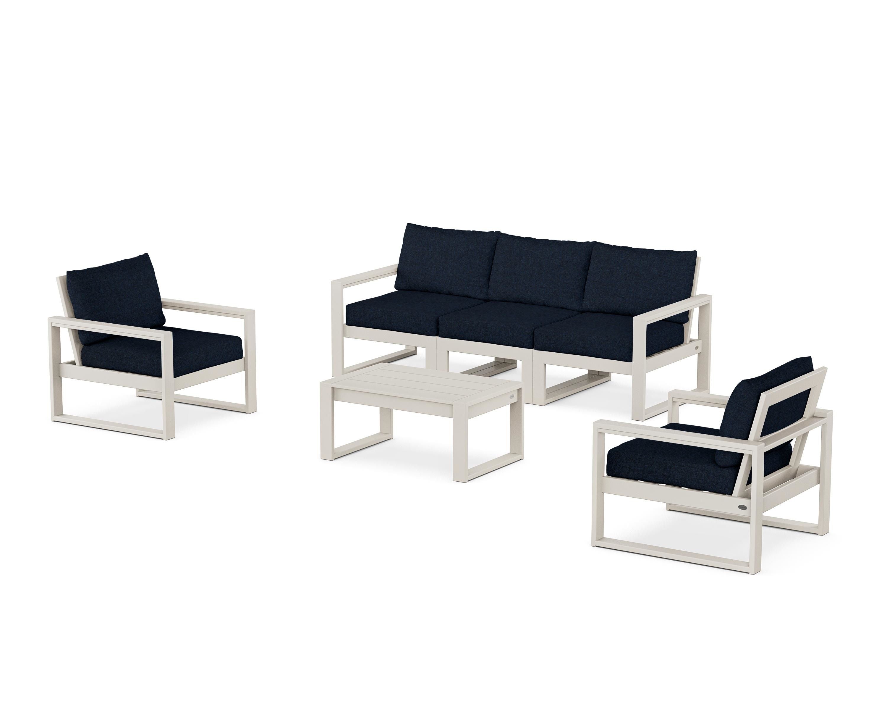 POLYWOOD EDGE Sectional 4-Piece Deep Seating Set with Sofa in Sand / Marine Indigo