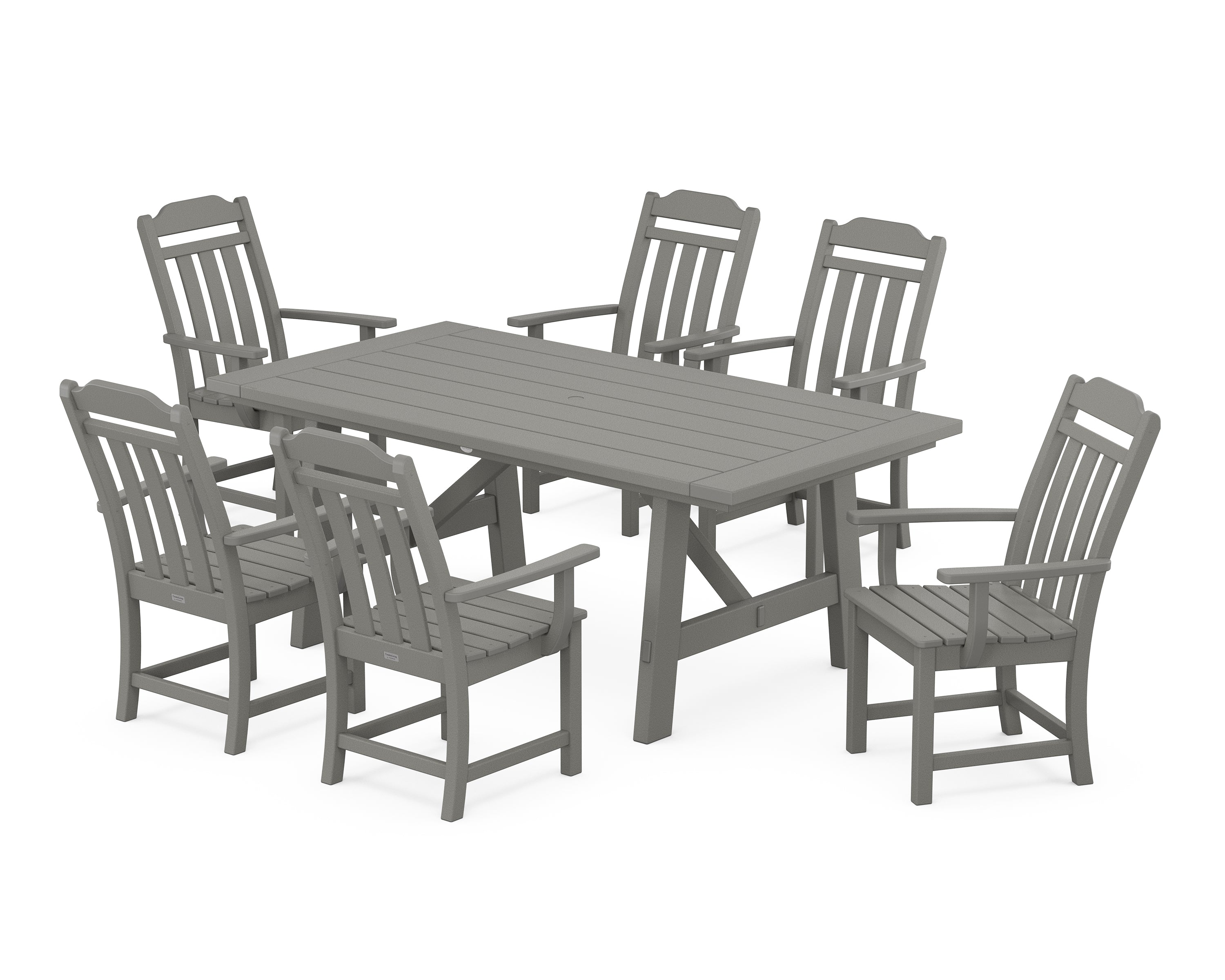 Polywood Country Living Arm Chair 7-Piece Rustic Farmhouse Dining Set in Slate Grey