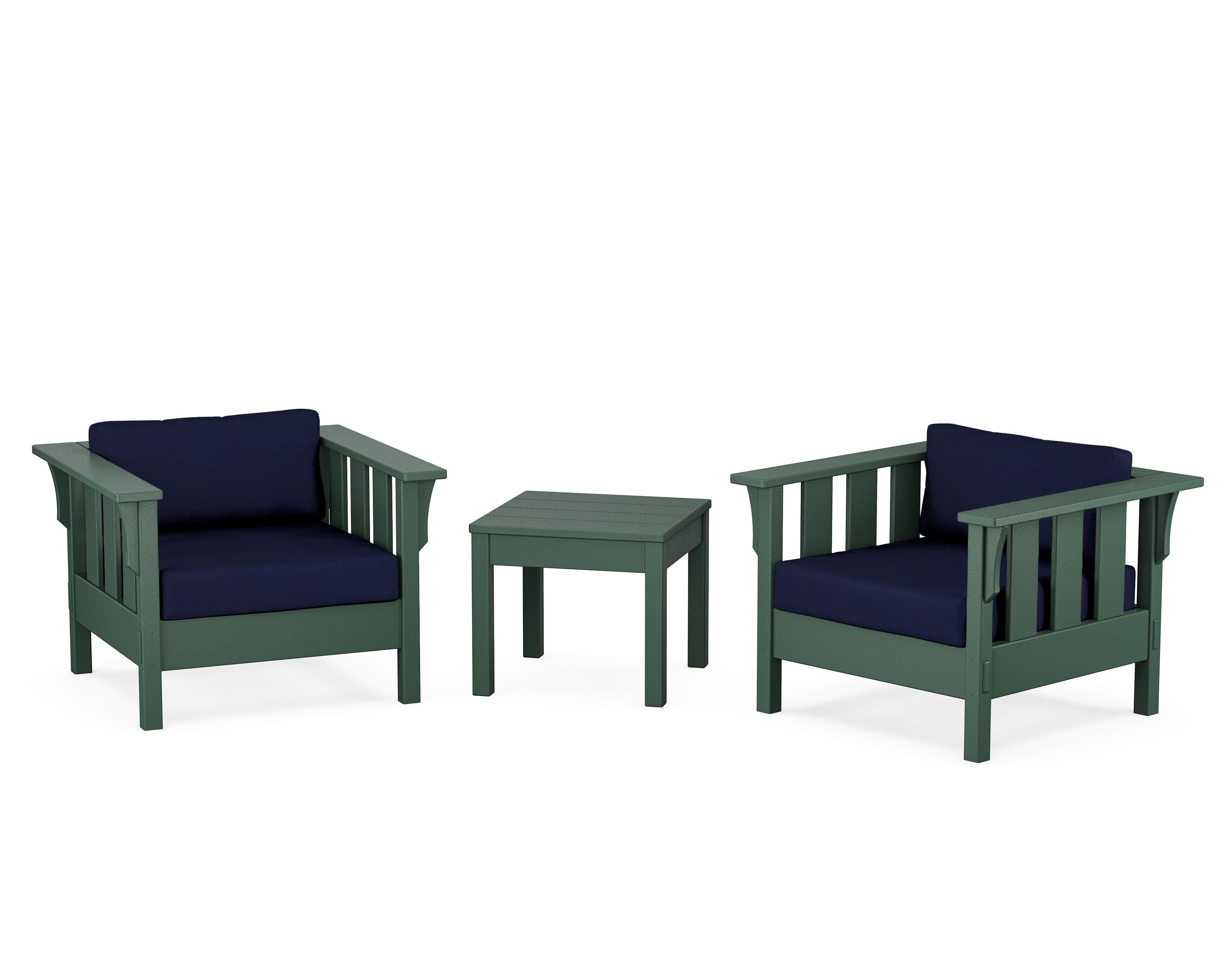 Martha Stewart by POLYWOOD Acadia 3-Piece Deep Seating Set in Green / Navy