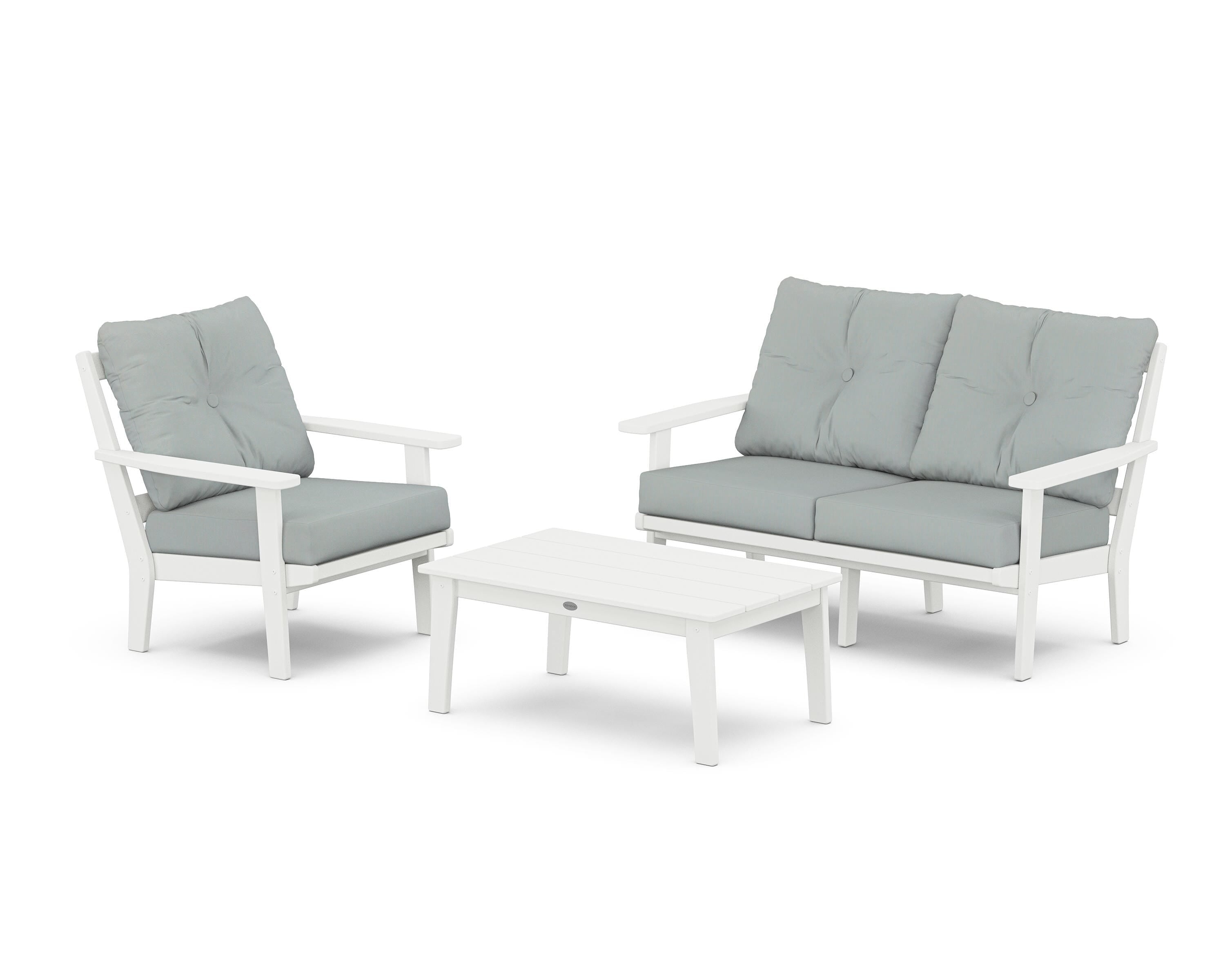 POLYWOOD Oxford 3-Piece Deep Seating Set with Loveseat in White / Spa