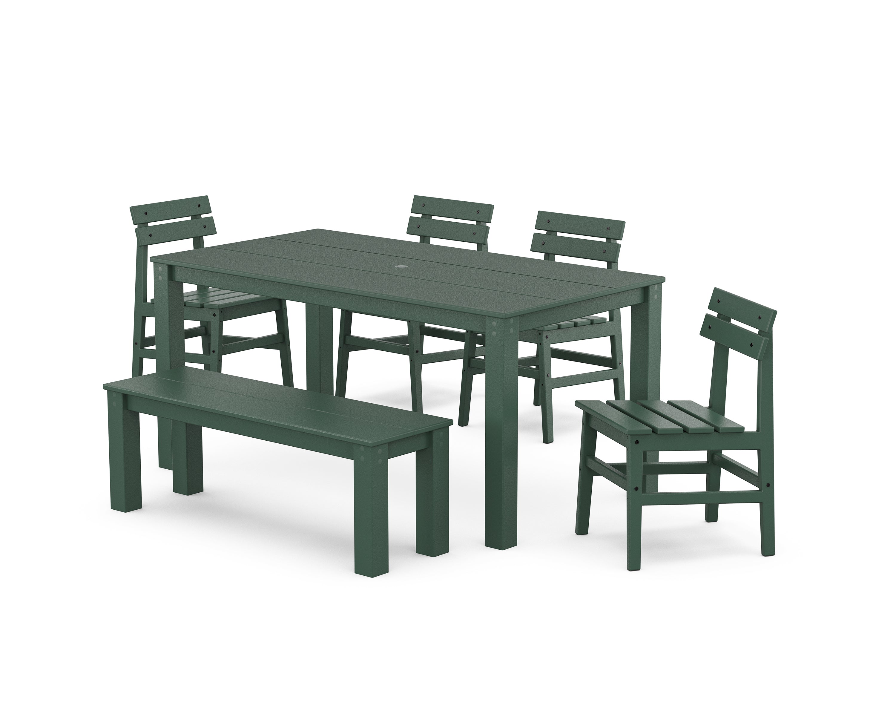 POLYWOOD® Modern Studio Plaza Chair 6-Piece Parsons Dining Set with Bench in Green