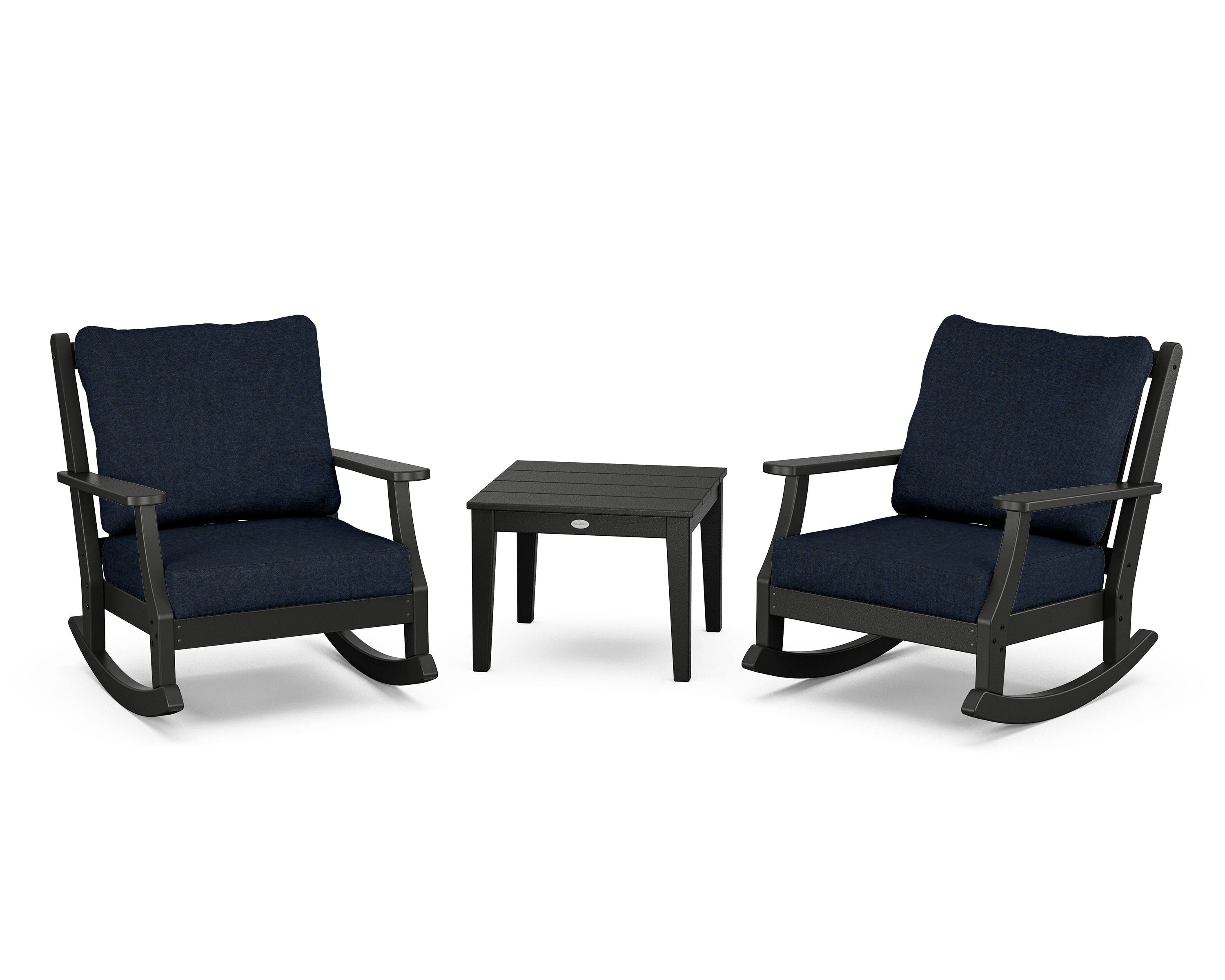 Country Living Wovendale 3-Piece Deep Seating Rocker Set in Black / Marine Indigo