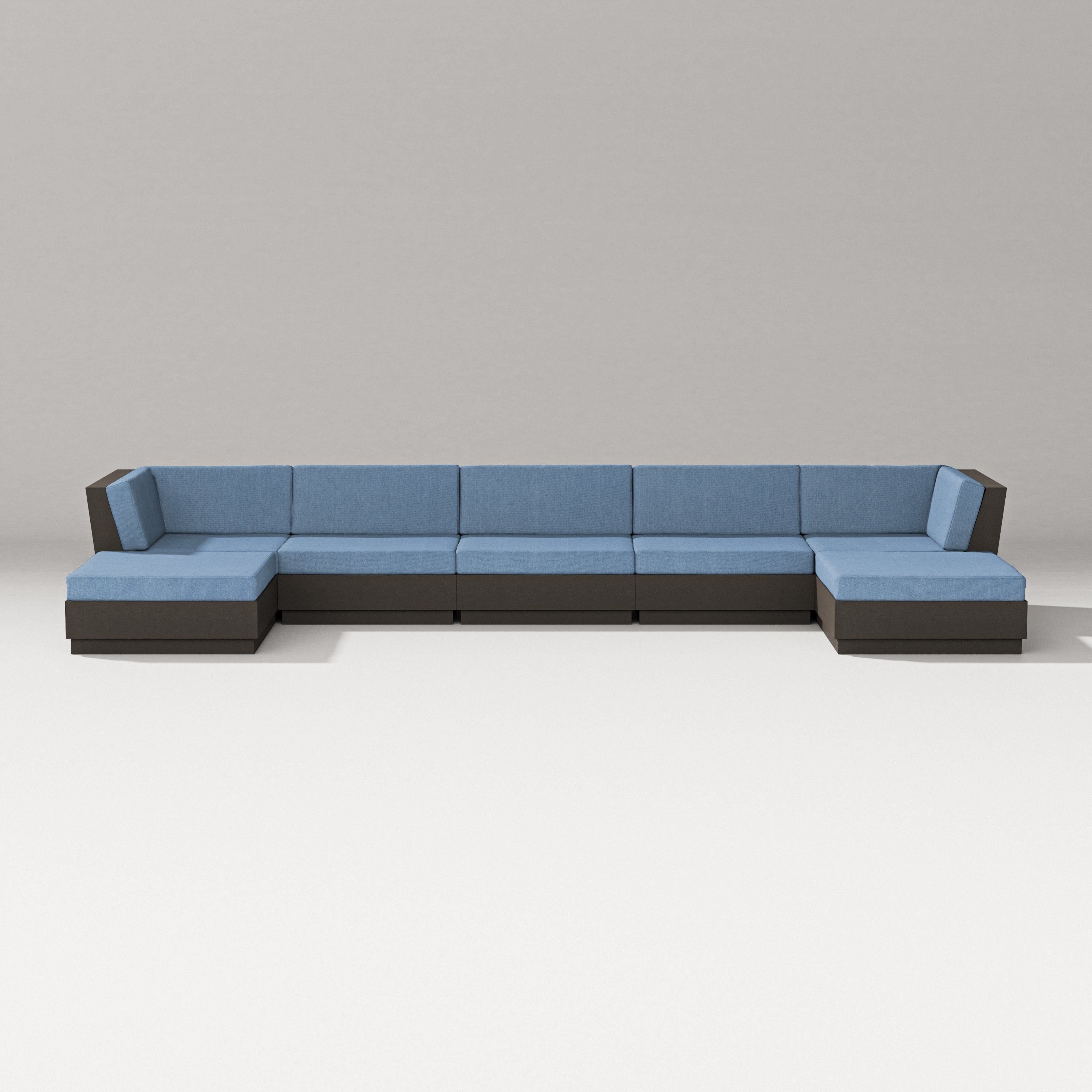 PW Designer Series Elevate 7-Piece Double Chaise Sectional in Vintage Coffee / Sky Blue