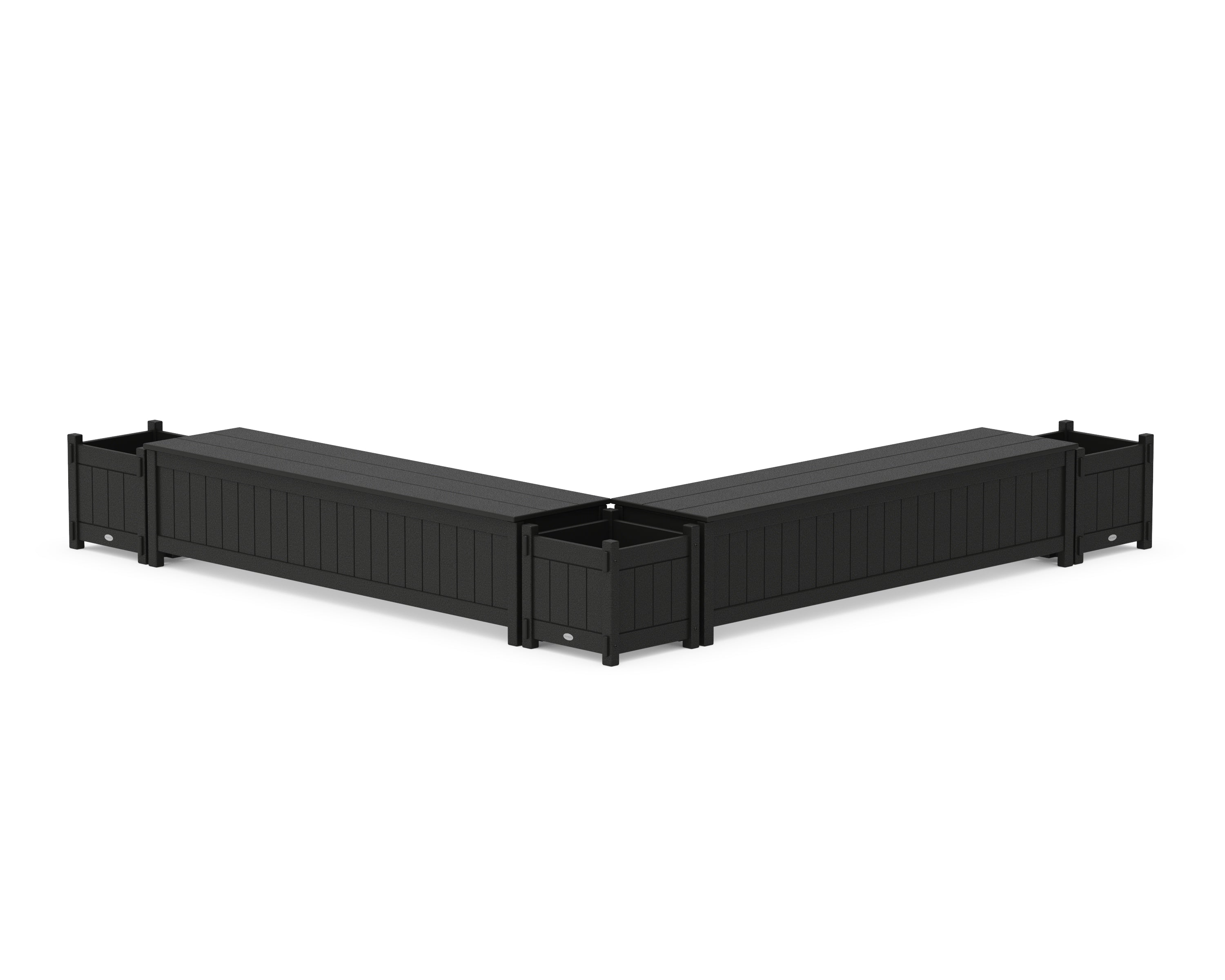 POLYWOOD 72" Vineyard L- Shaped Planter Storage Bench Corner Set in Black