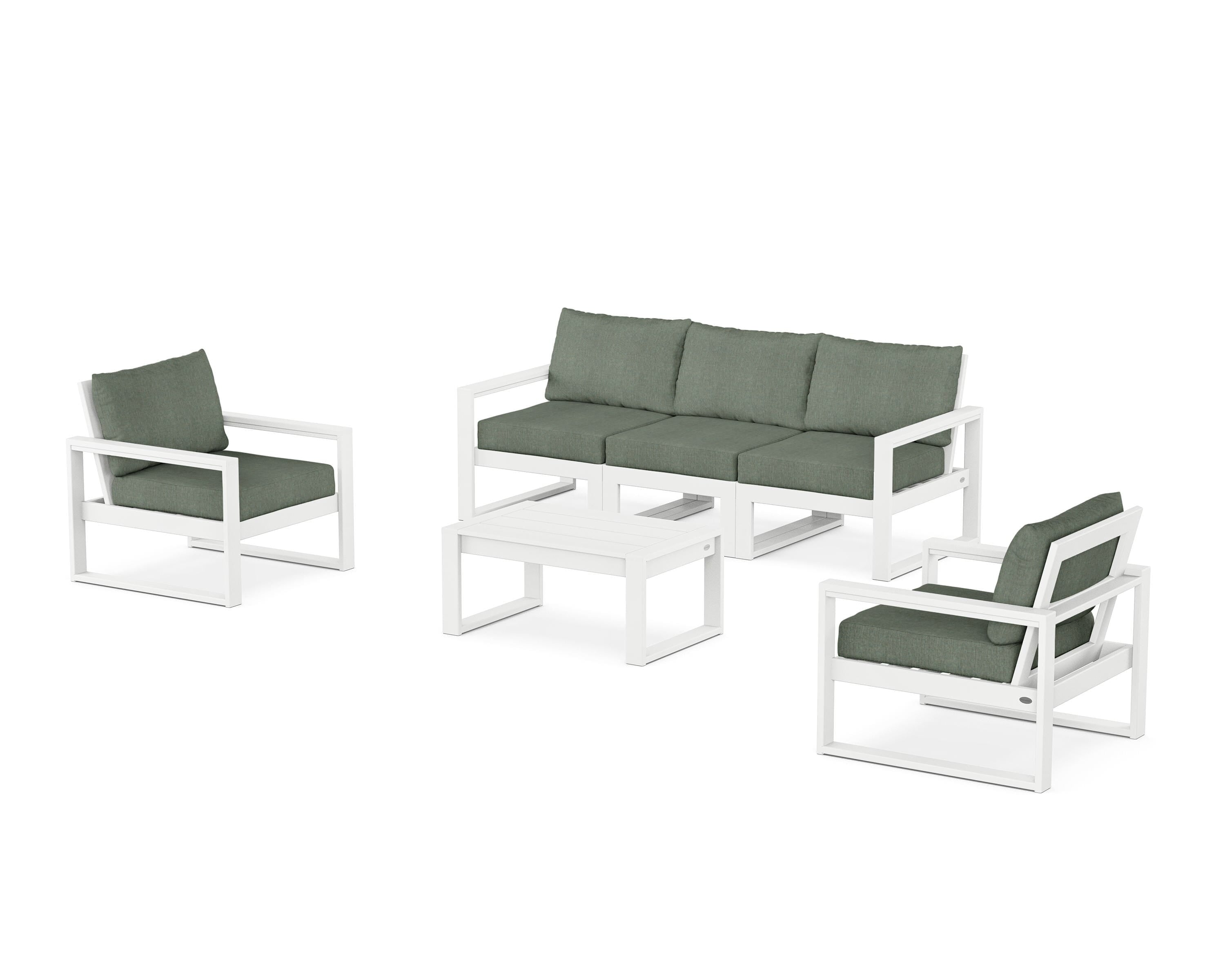 POLYWOOD EDGE Sectional 4-Piece Deep Seating Set with Sofa in White / Cast Sage