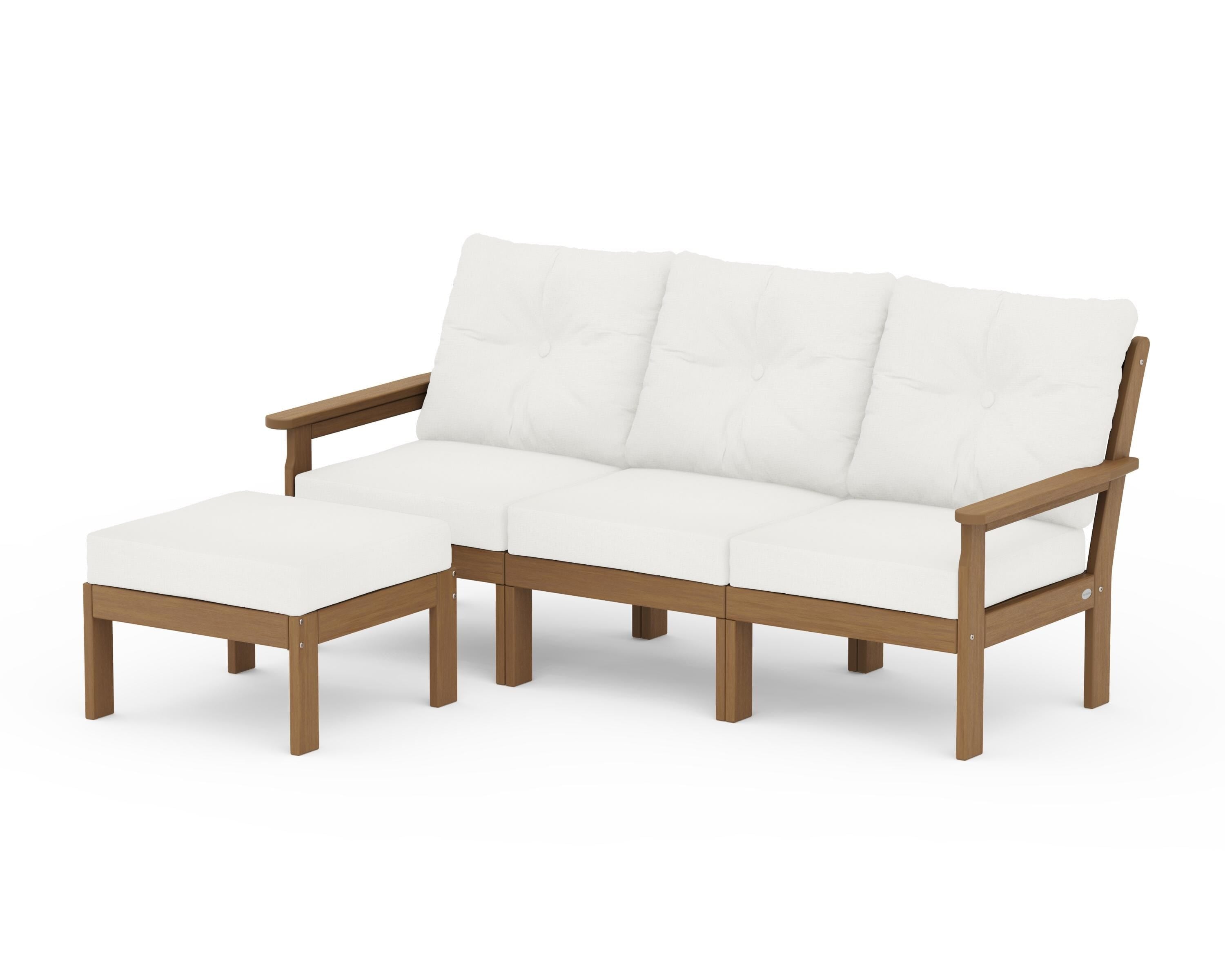 POLYWOOD Vineyard 4-Piece Sectional with Ottoman in Natural / Natural Linen