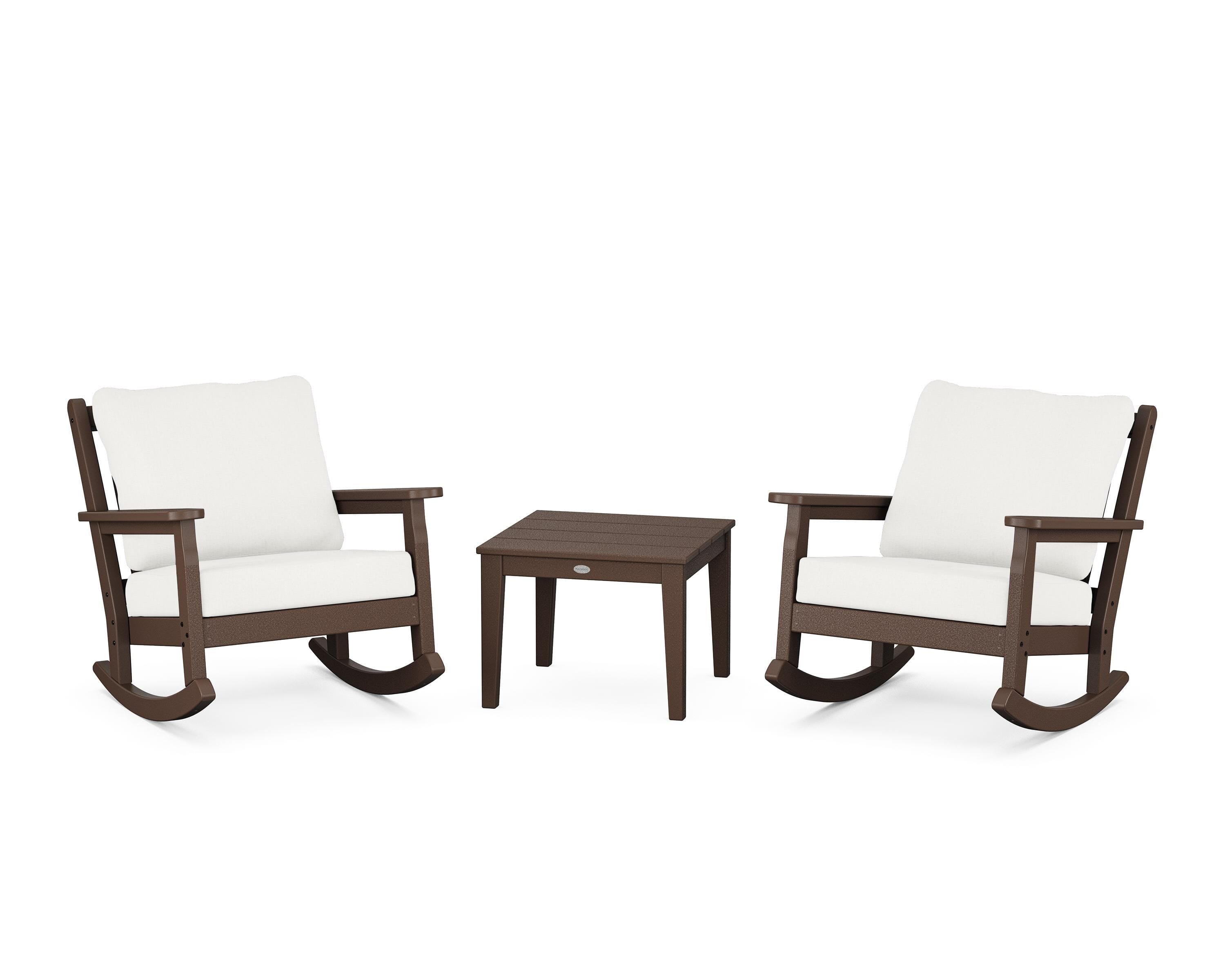 POLYWOOD Chippendale 3-Piece Deep Seating Rocker Set in Mahogany / Natural Linen