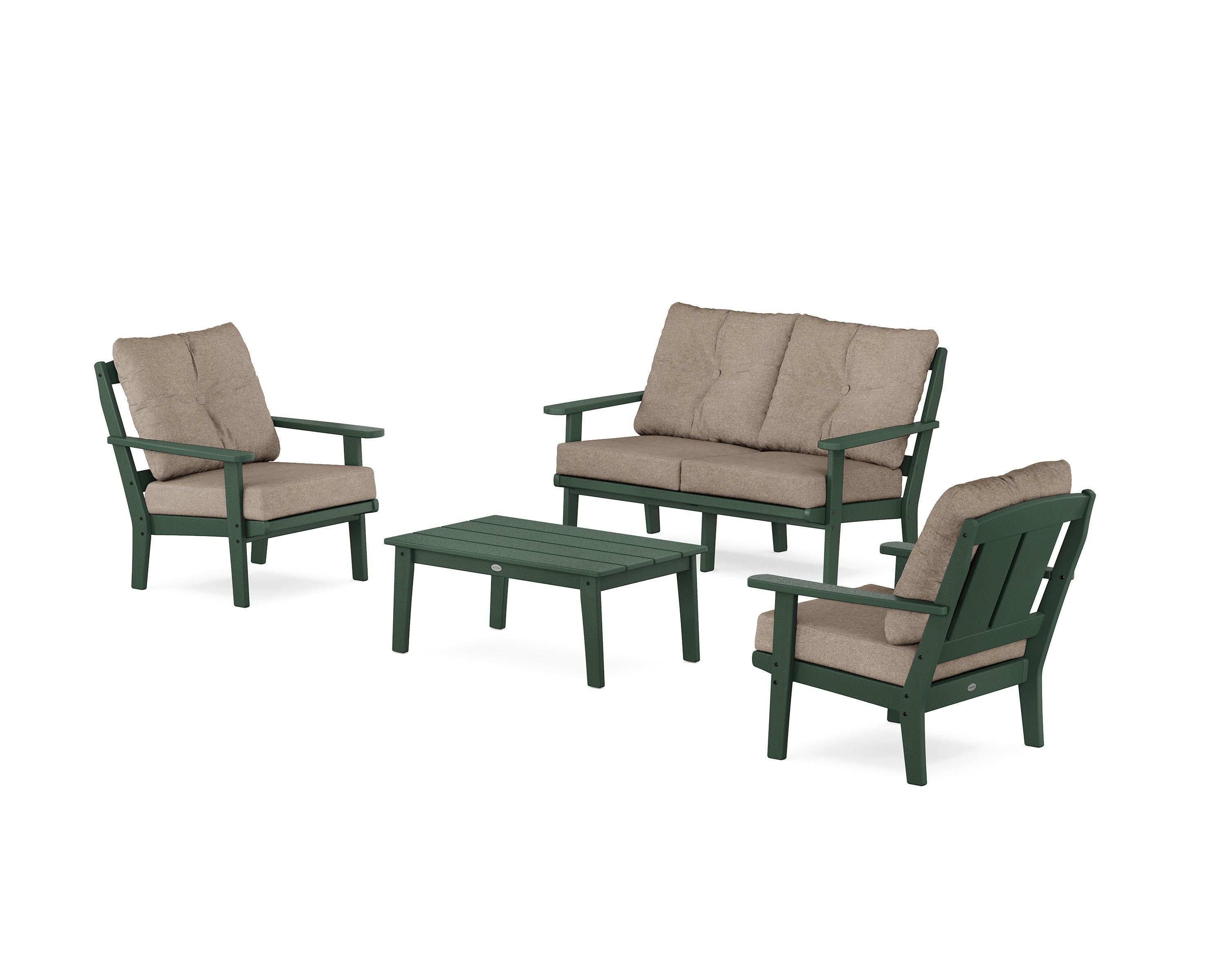 POLYWOOD Mission 4-Piece Deep Seating Set with Loveseat in Green / Spiced Burlap