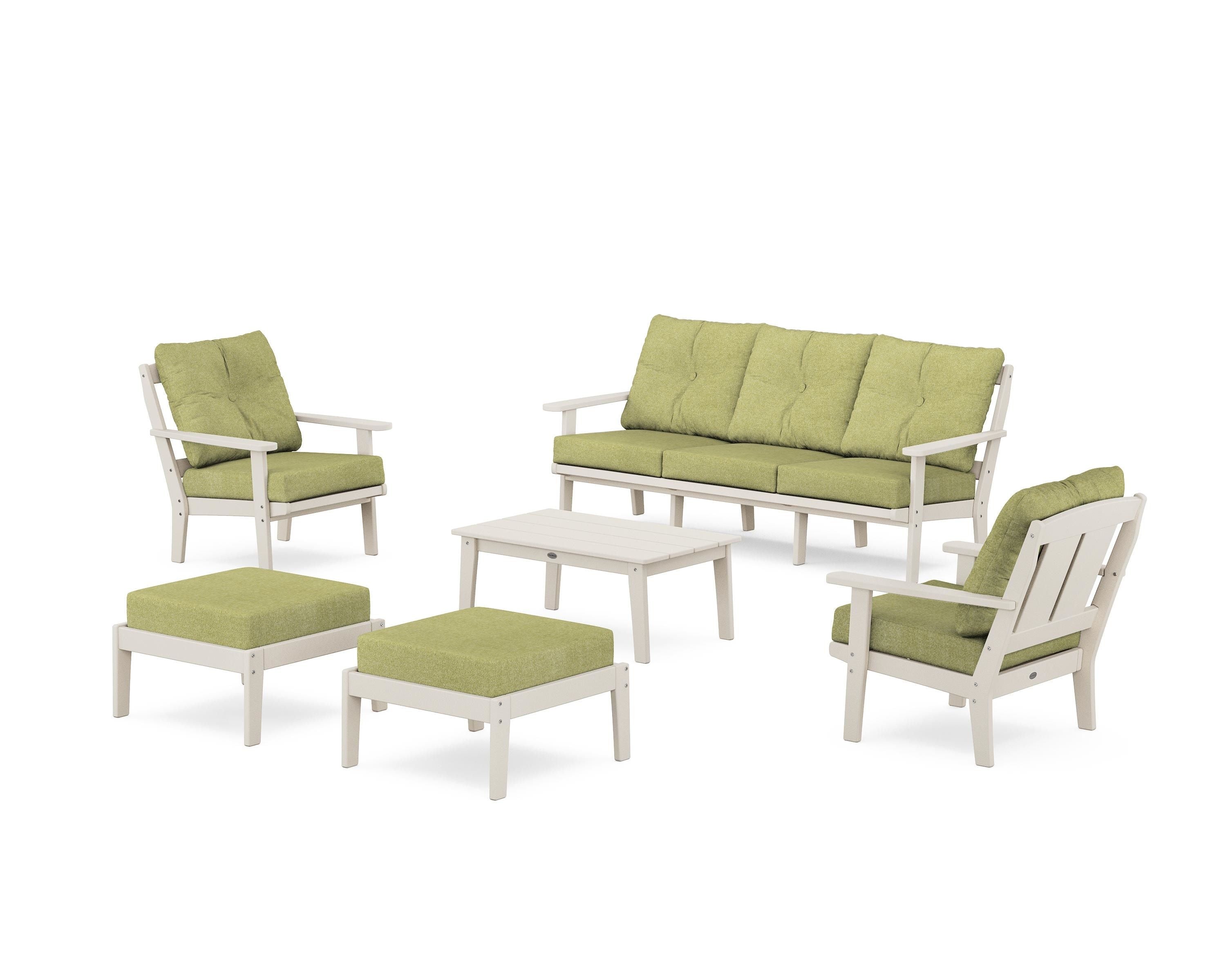 POLYWOOD Mission 6-Piece Lounge Sofa Set in Sand / Chartreuse Boucle