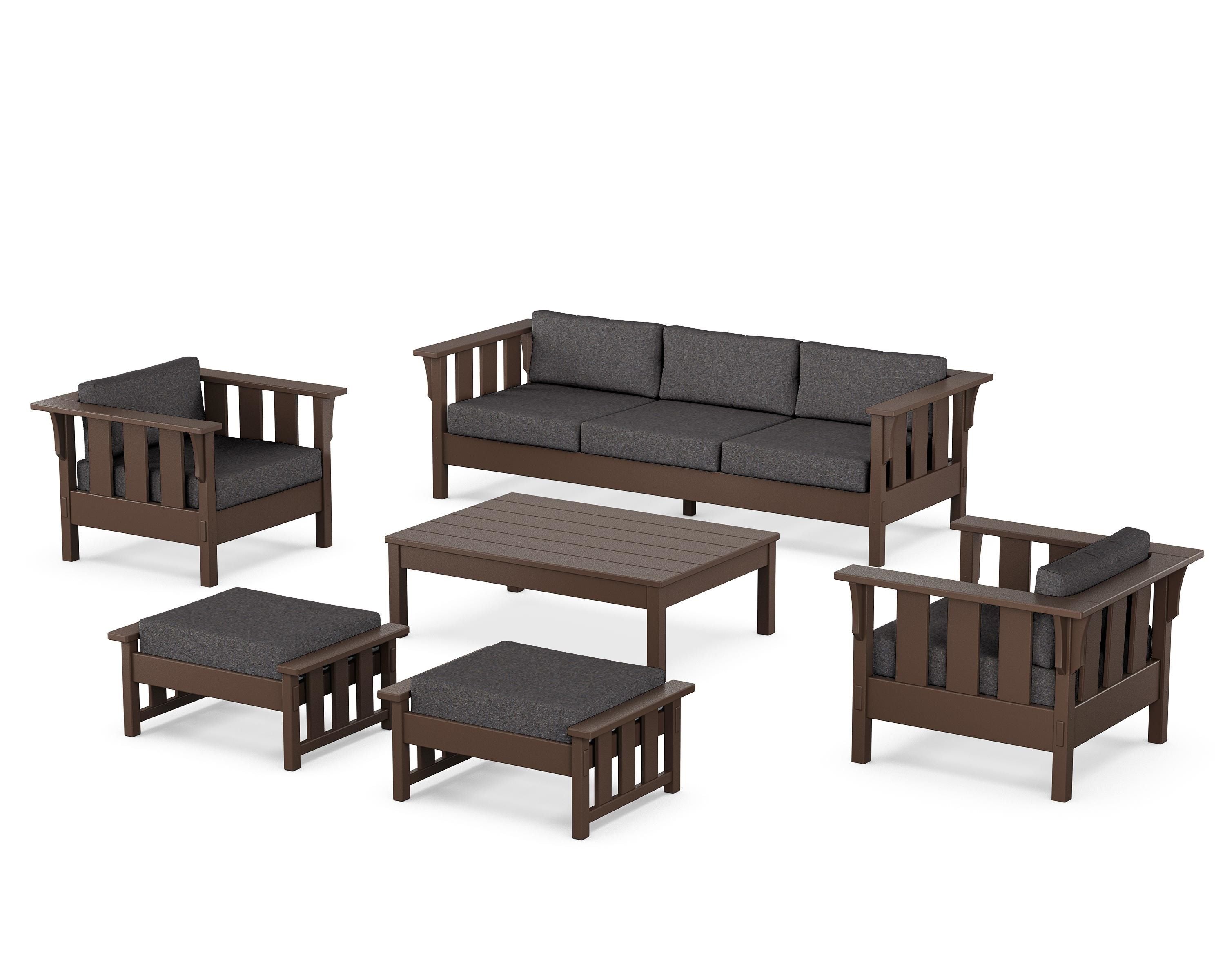 Martha Stewart by POLYWOOD Acadia 6-Piece Lounge Sofa Set in Mahogany / Ash Charcoal
