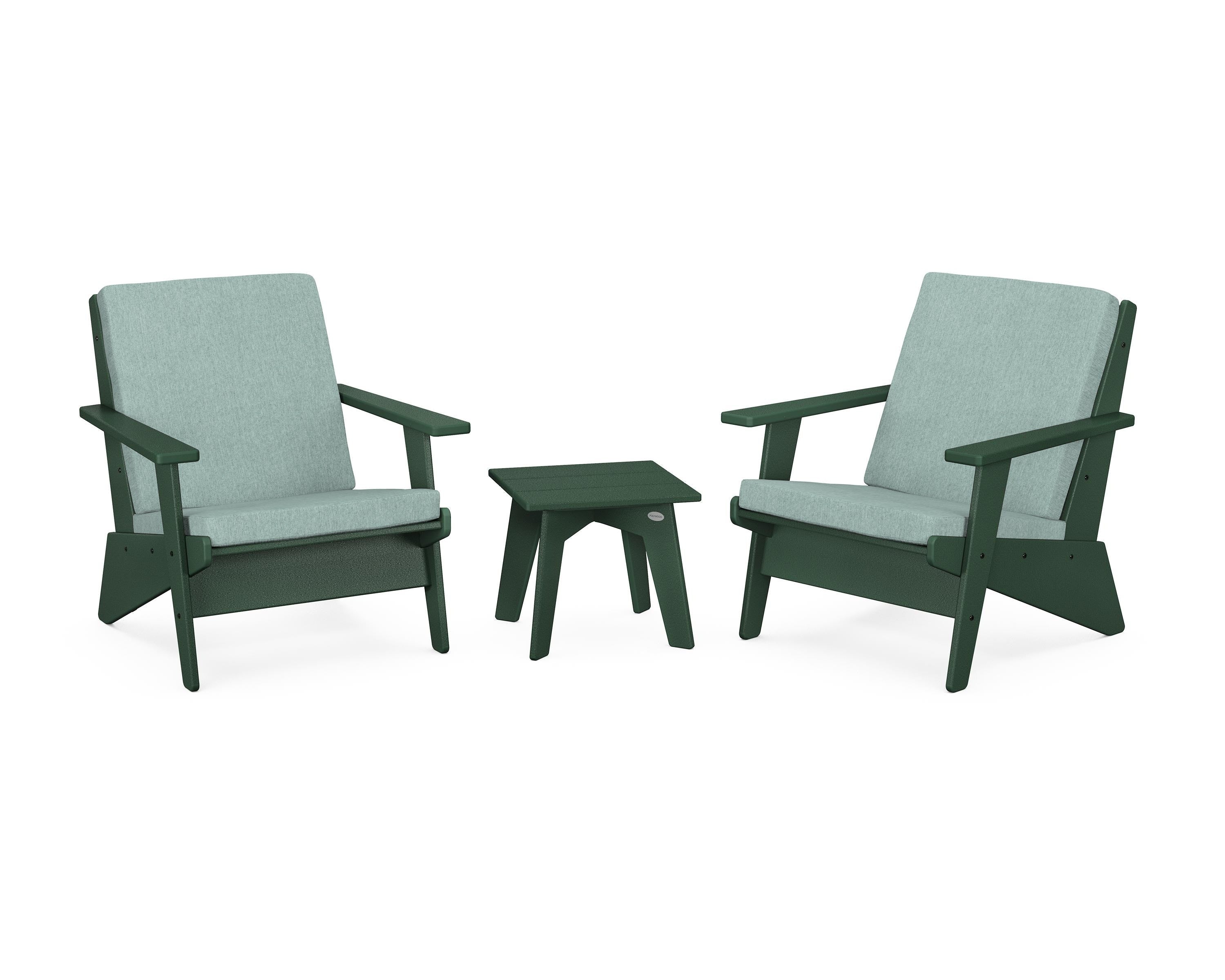 POLYWOOD Riviera Modern Lounge 3-Piece Set in Green / Glacier Spa