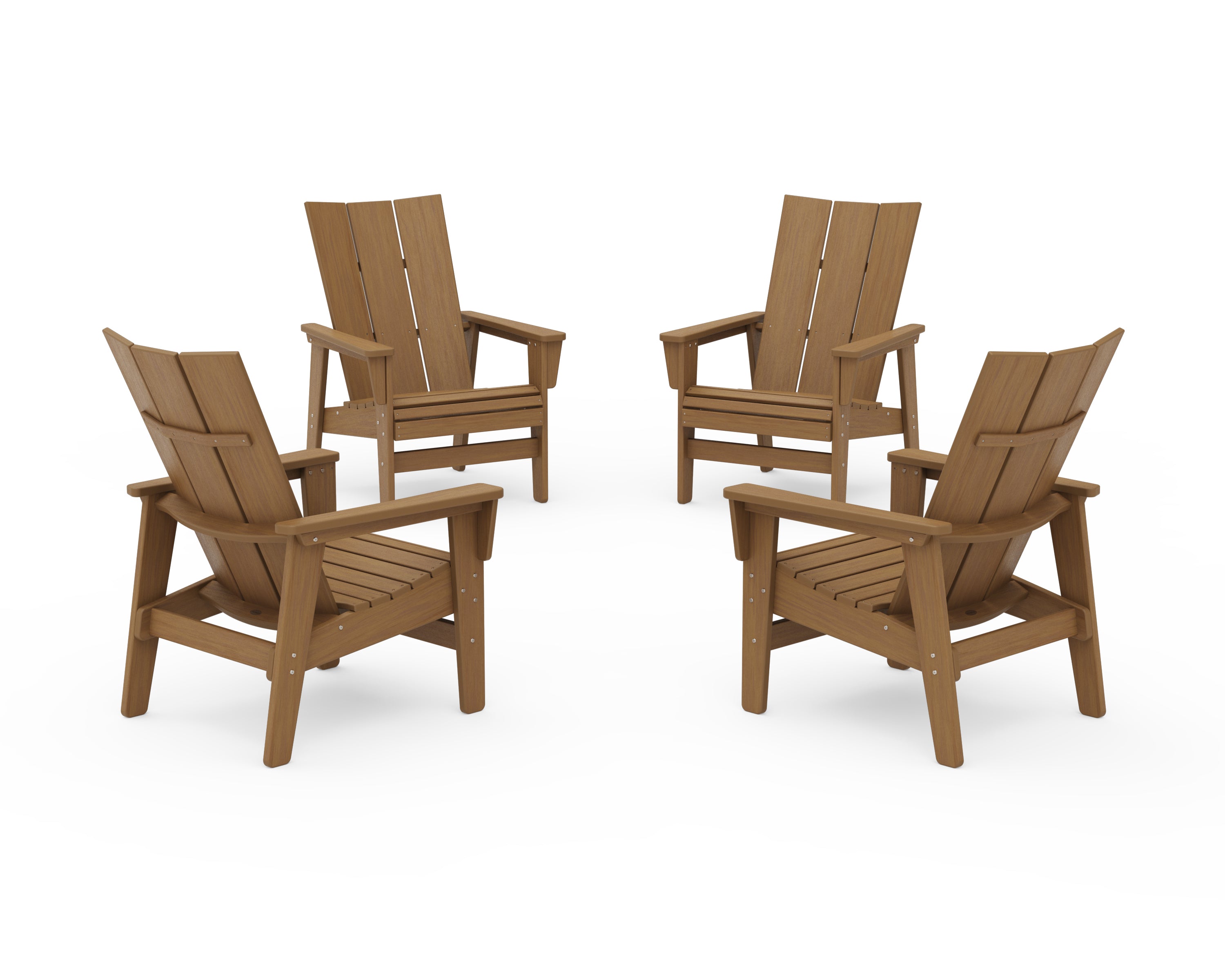 POLYWOOD 4-Piece Modern Grand Upright Adirondack Chair Conversation Set in Natural