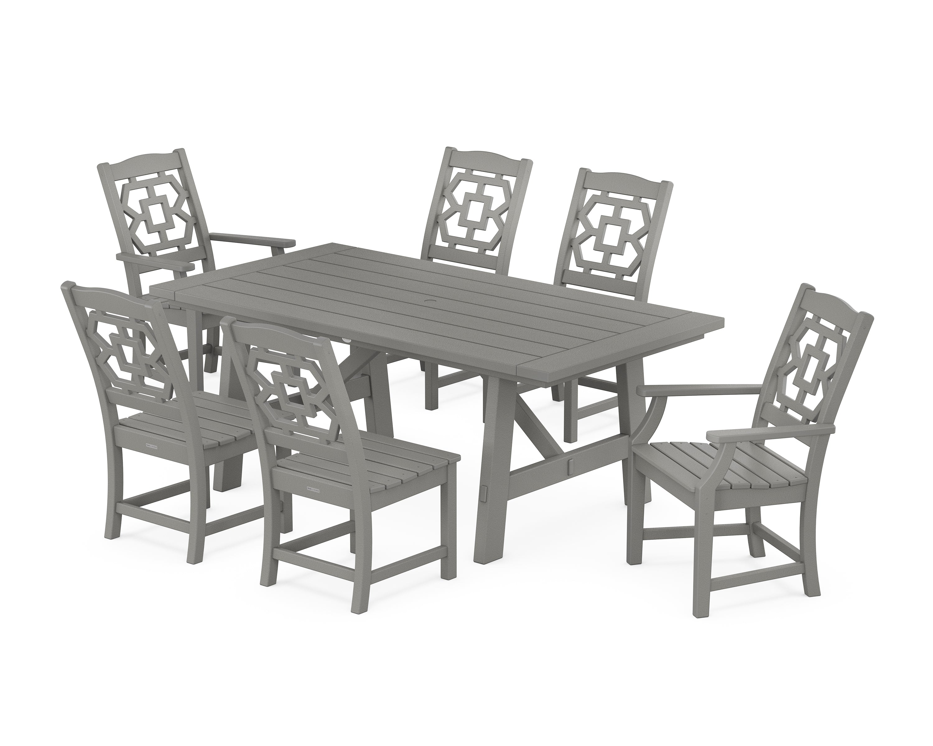 Martha Stewart by POLYWOOD® Chinoiserie 7-Piece Rustic Farmhouse Dining Set in Slate Grey