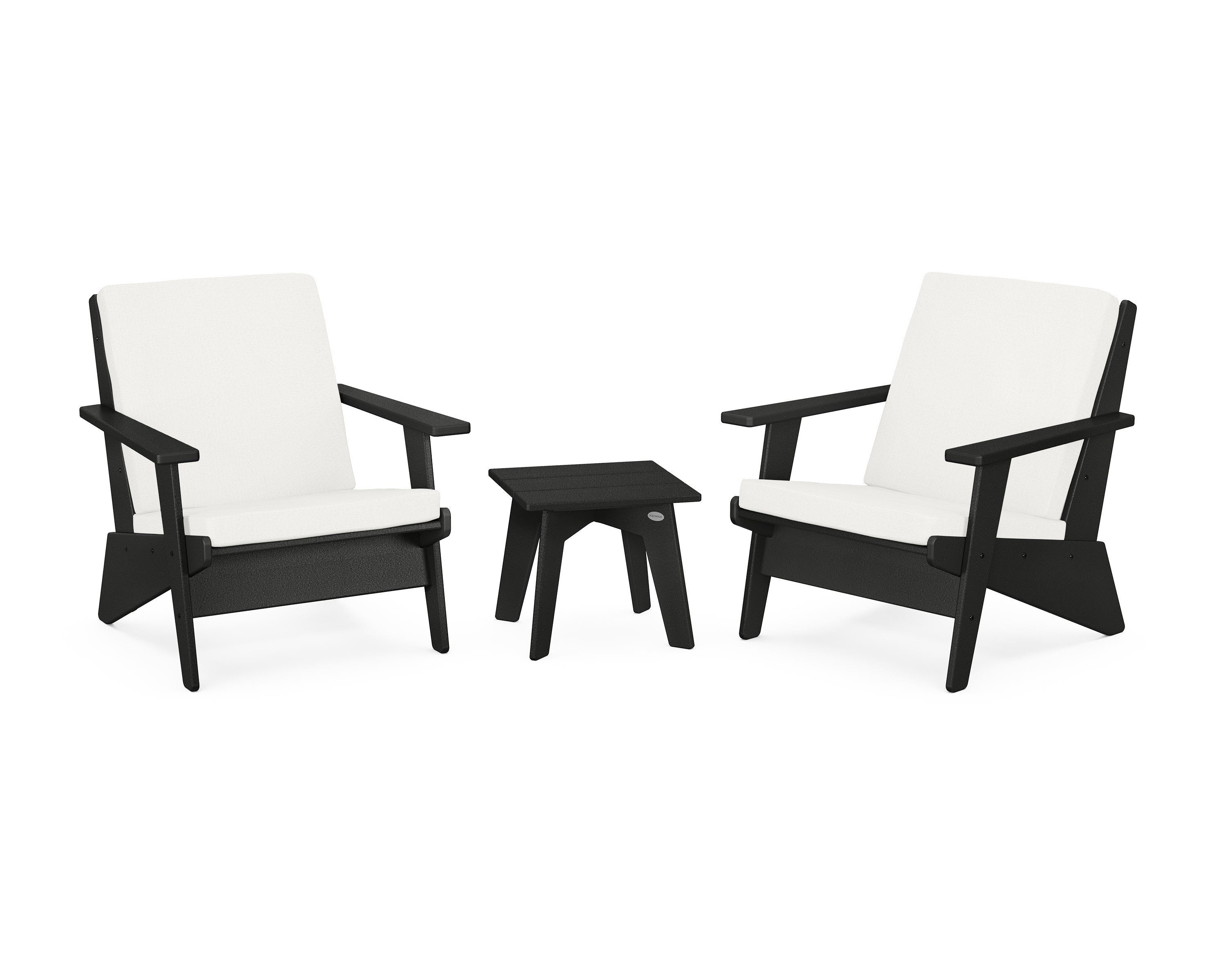 POLYWOOD Riviera Modern Lounge 3-Piece Set in Black / Natural Linen