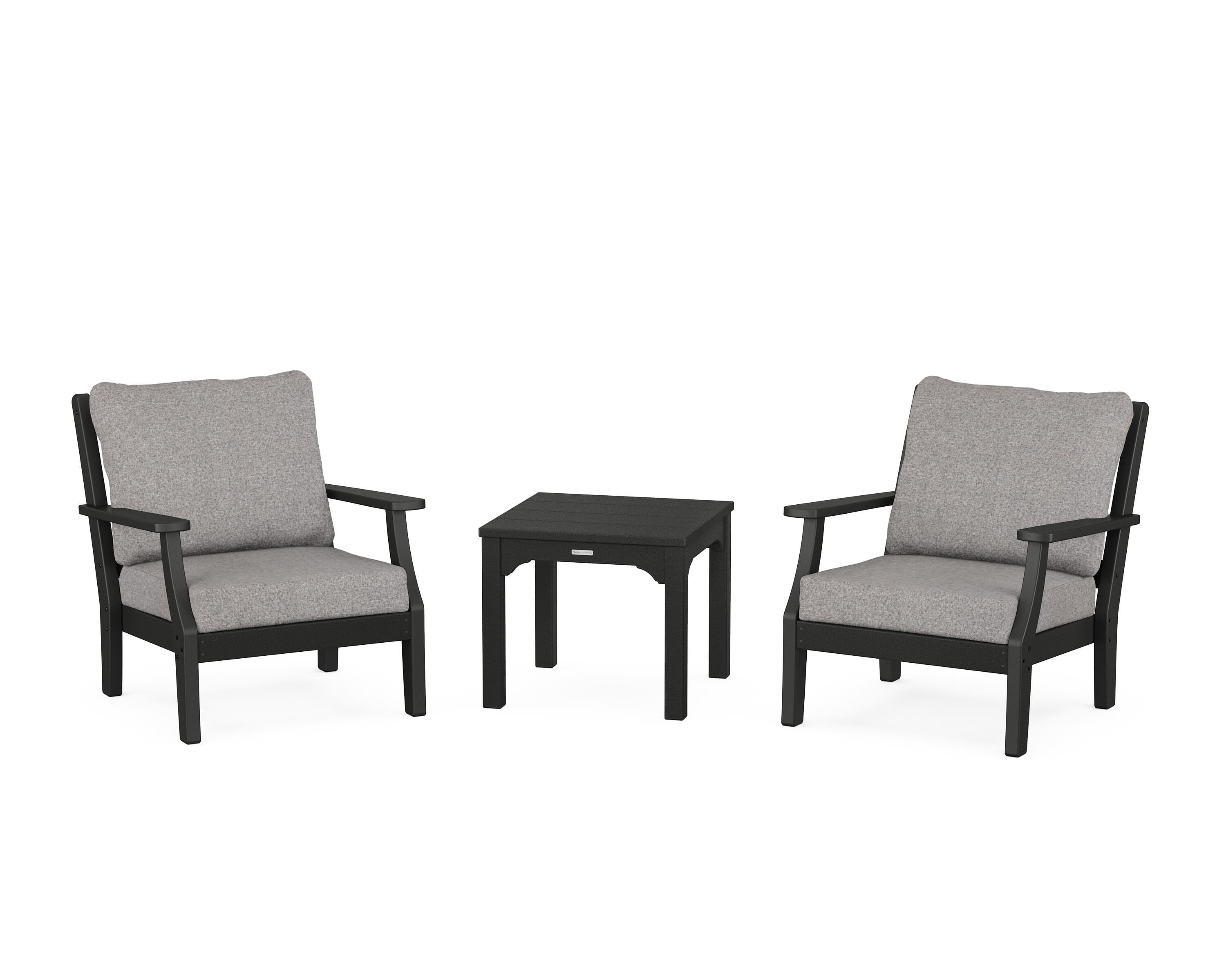 Martha Stewart by POLYWOOD Chinoiserie 3-Piece Deep Seating Set in Black / Grey Mist