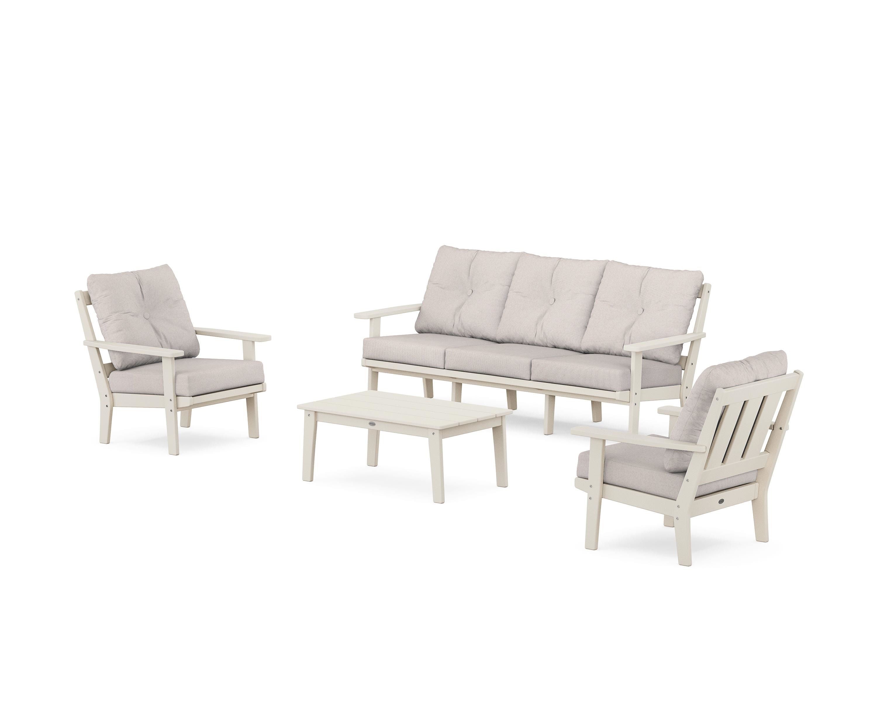 POLYWOOD Oxford 4-Piece Deep Seating Set with Sofa in Sand / Dune Burlap