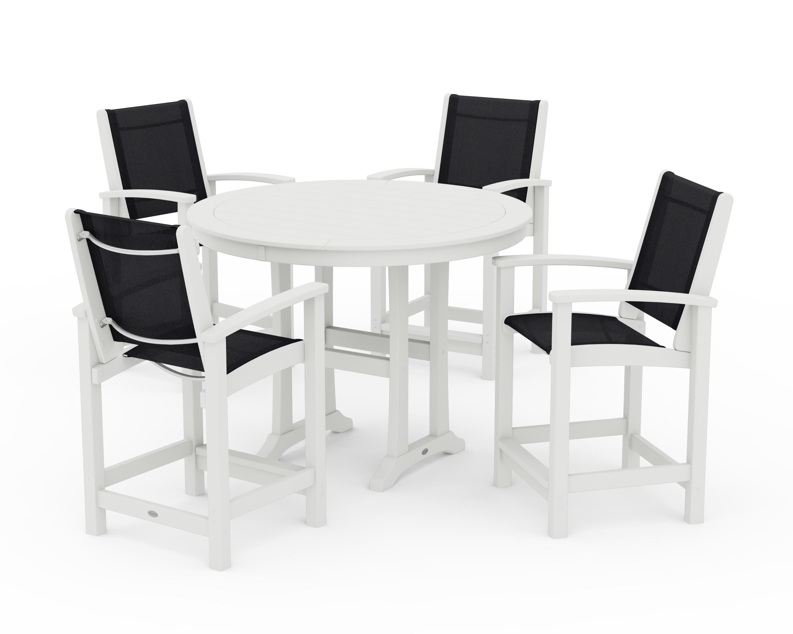 POLYWOOD Coastal 5-Piece Counter Set in Vintage White / Black Sling