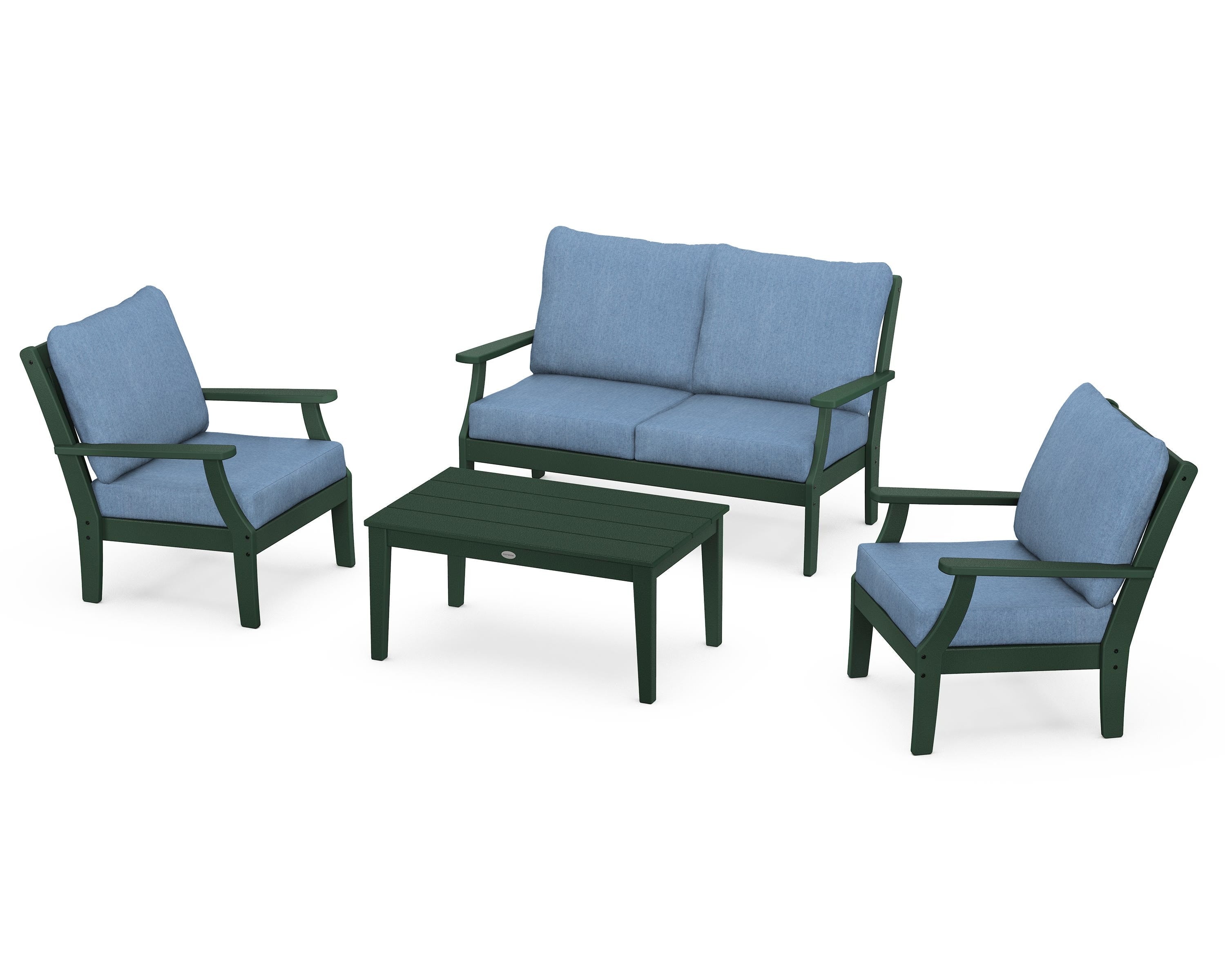 POLYWOOD Braxton 4-Piece Deep Seating Chair Set in Green / Sky Blue