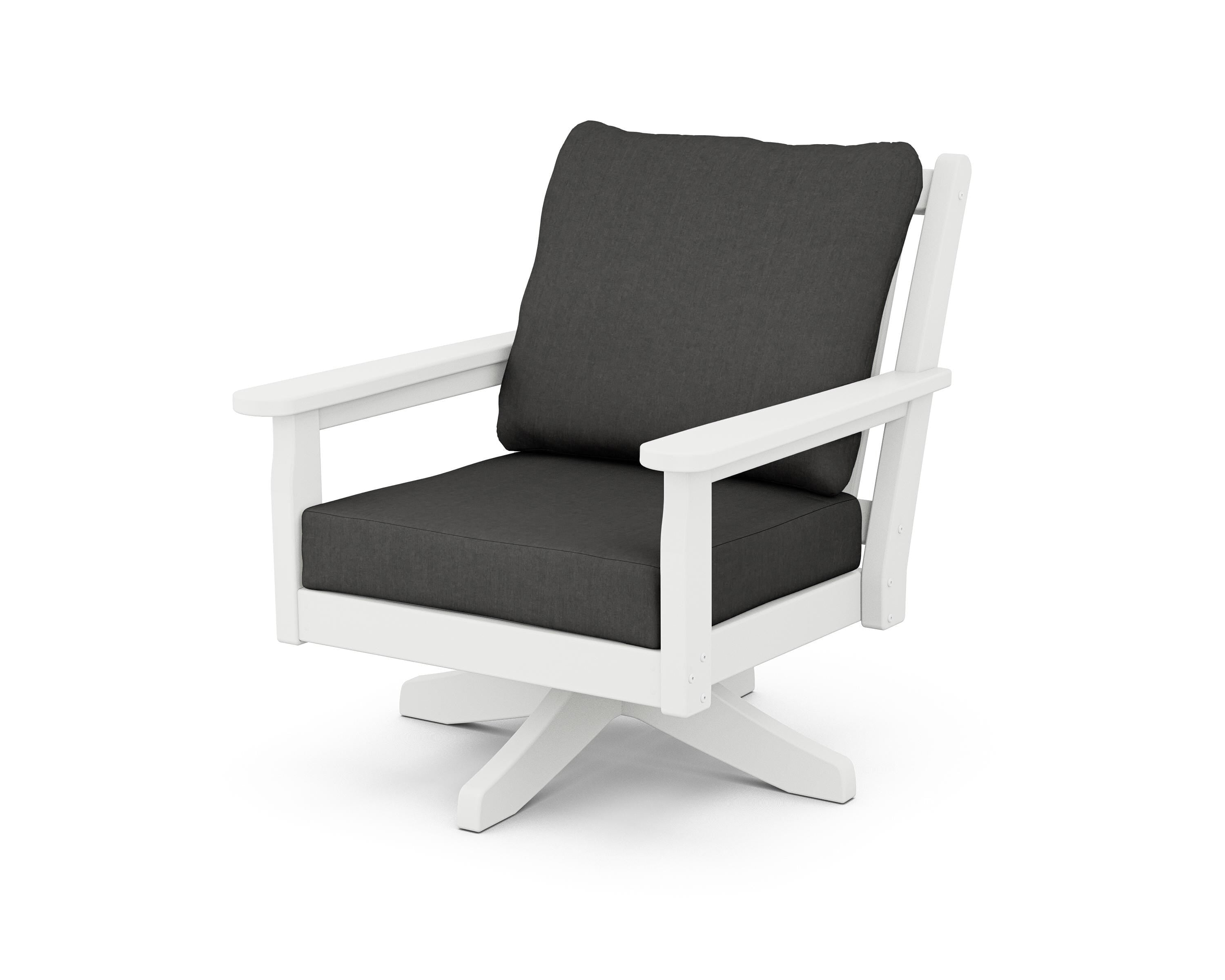POLYWOOD Chippendale Deep Seating Swivel Chair in White / Spectrum Carbon