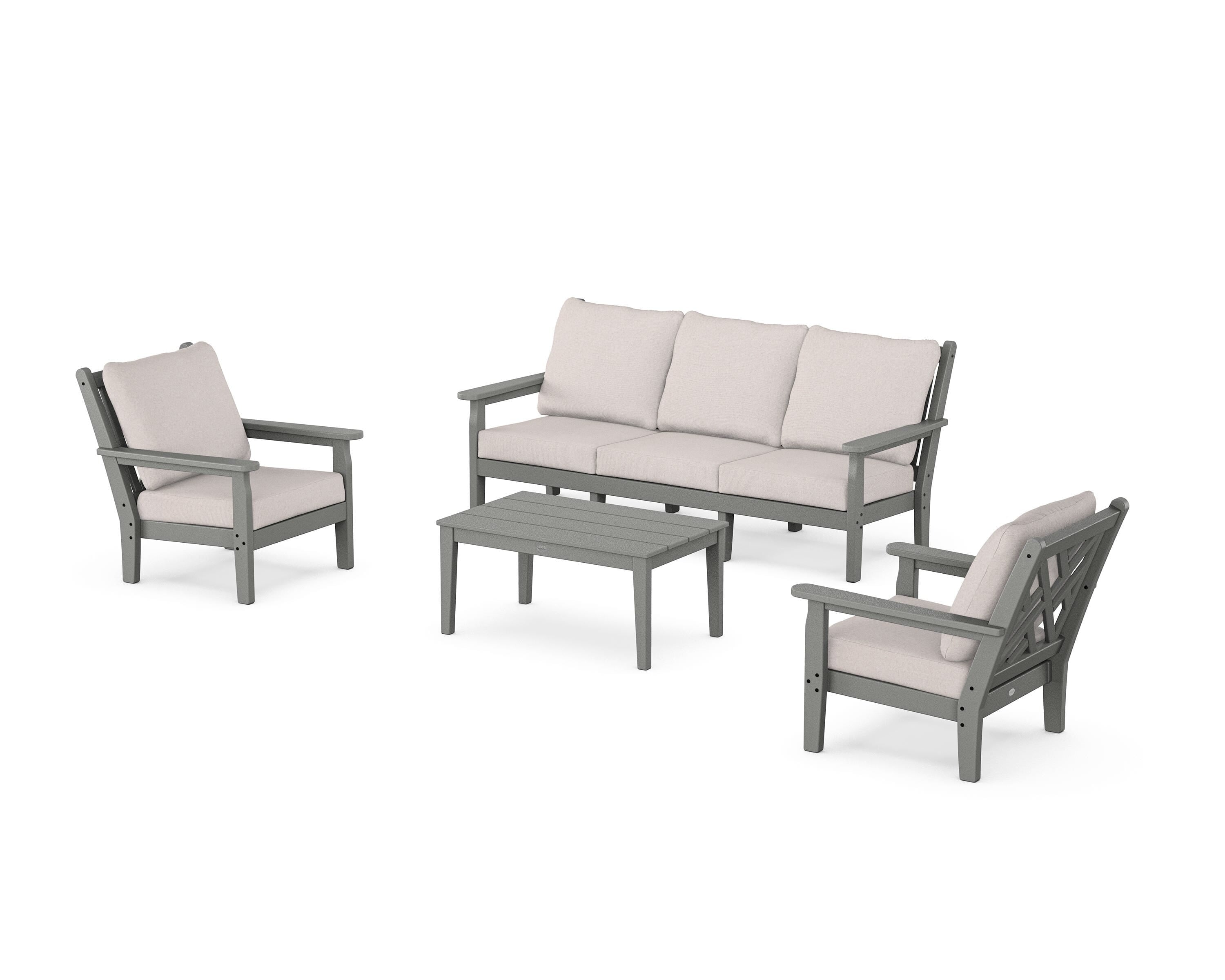 POLYWOOD Chippendale 4-Piece Deep Seating Set with Sofa in Slate Grey / Dune Burlap