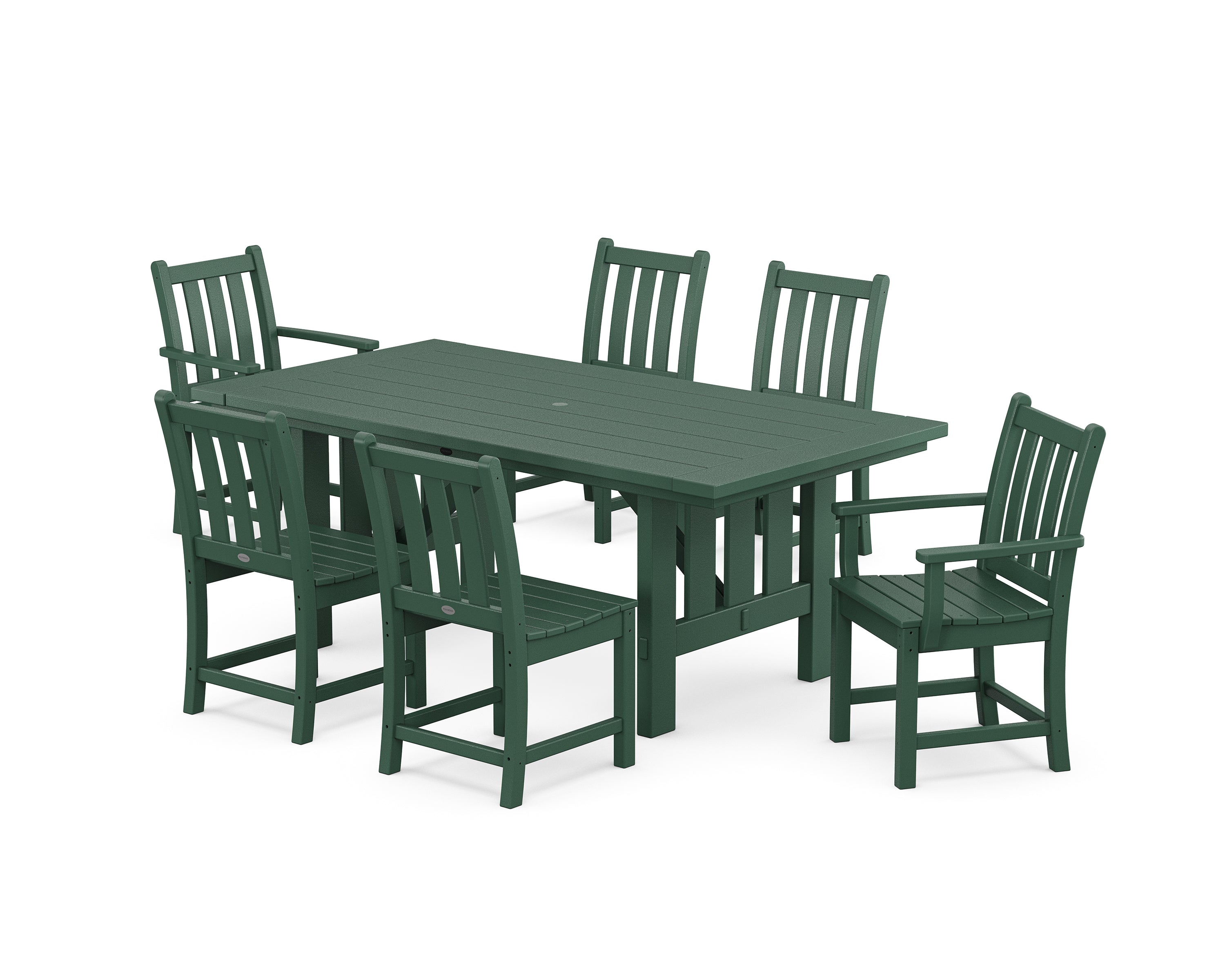 POLYWOOD® Traditional Garden 7-Piece Dining Set with Mission Table in Green