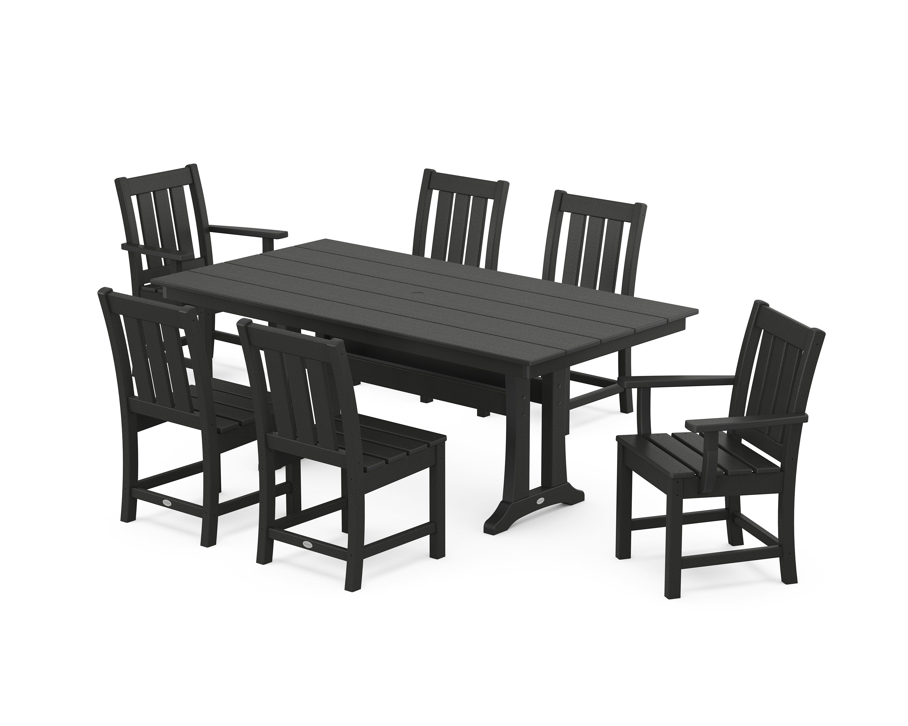 POLYWOOD® Oxford 7-Piece Farmhouse Dining Set with Trestle Legs in Black