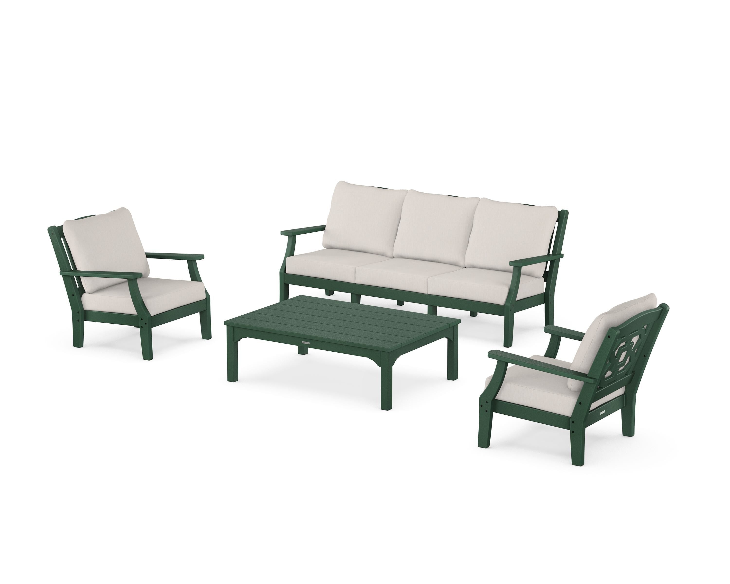 Martha Stewart by POLYWOOD Chinoiserie 4-Piece Deep Seating Set with Sofa in Green / Cast Ash