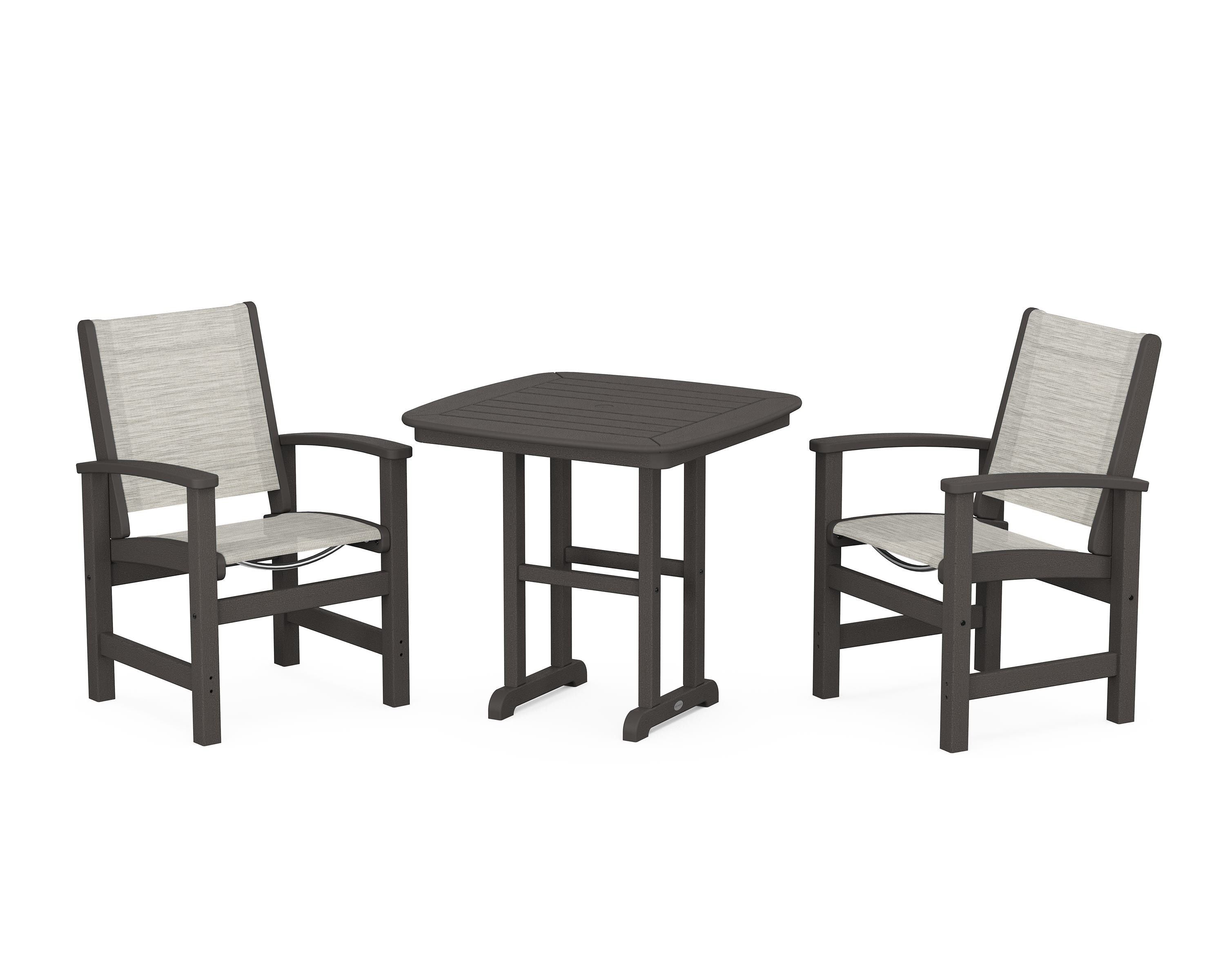 POLYWOOD Coastal 3-Piece Dining Set in Vintage Coffee / Birch Sling