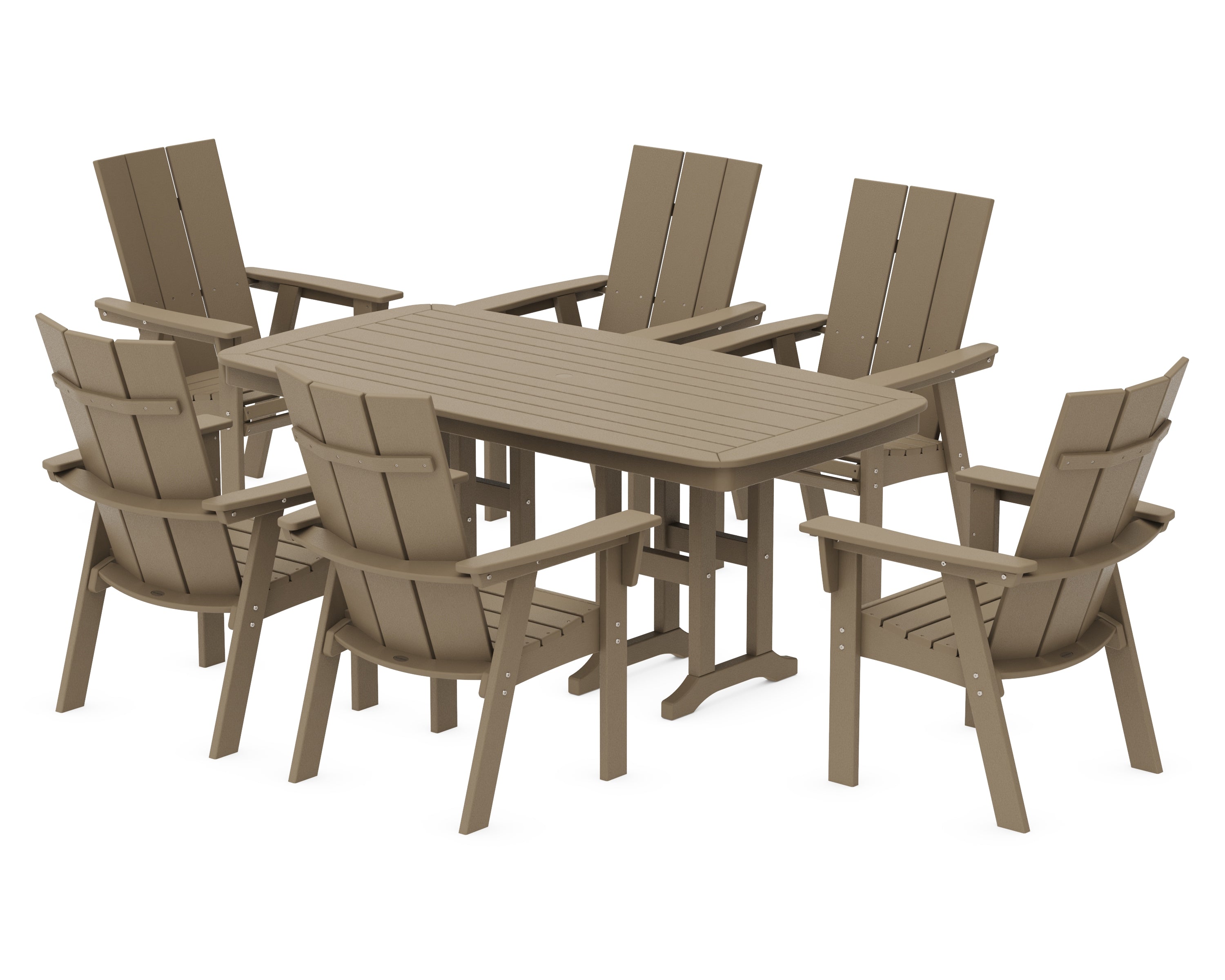 POLYWOOD Modern Curveback Adirondack 7-Piece Dining Set in Vintage Sahara