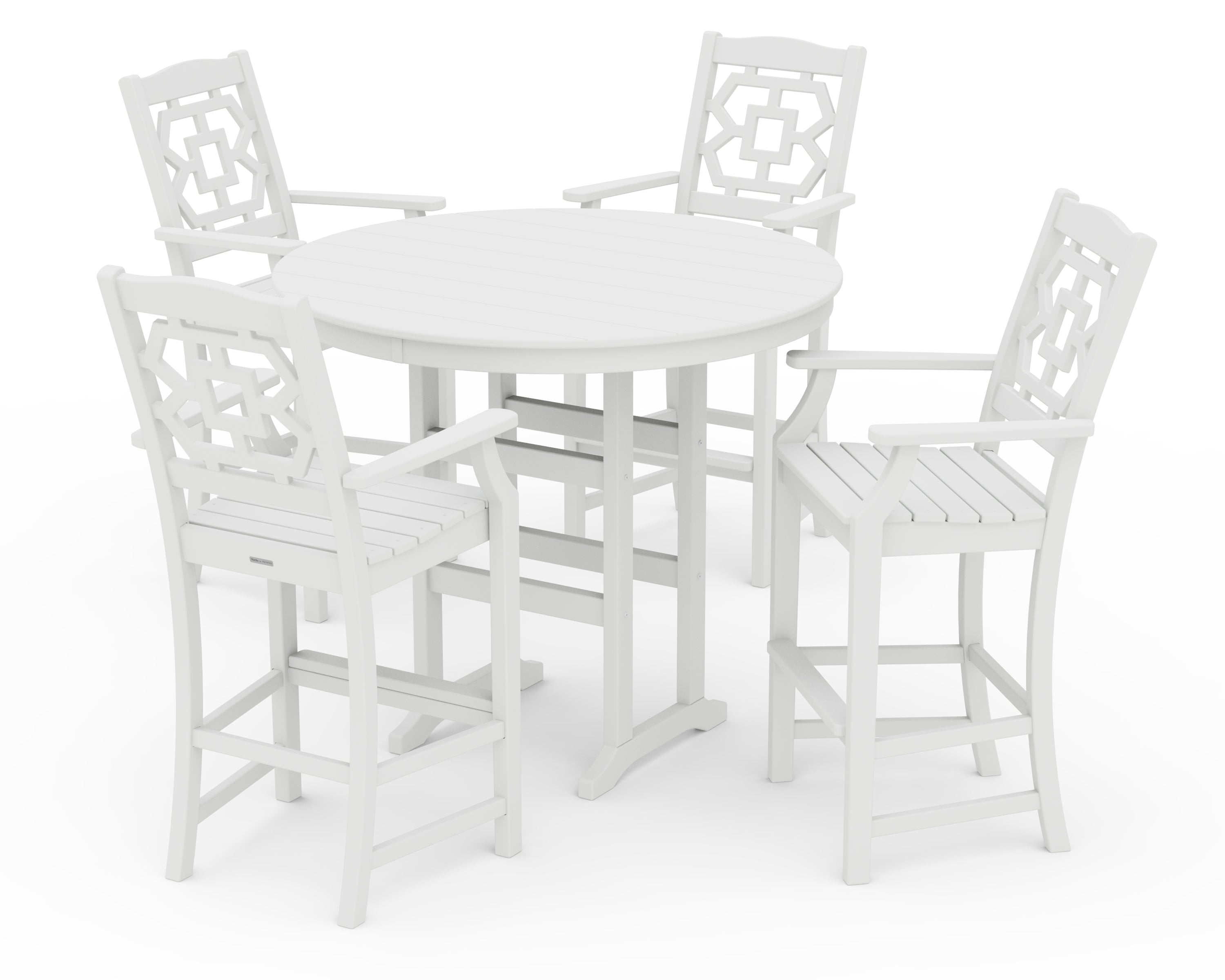 Martha Stewart by POLYWOOD Chinoiserie 5-Piece Round Farmhouse Bar Set in White