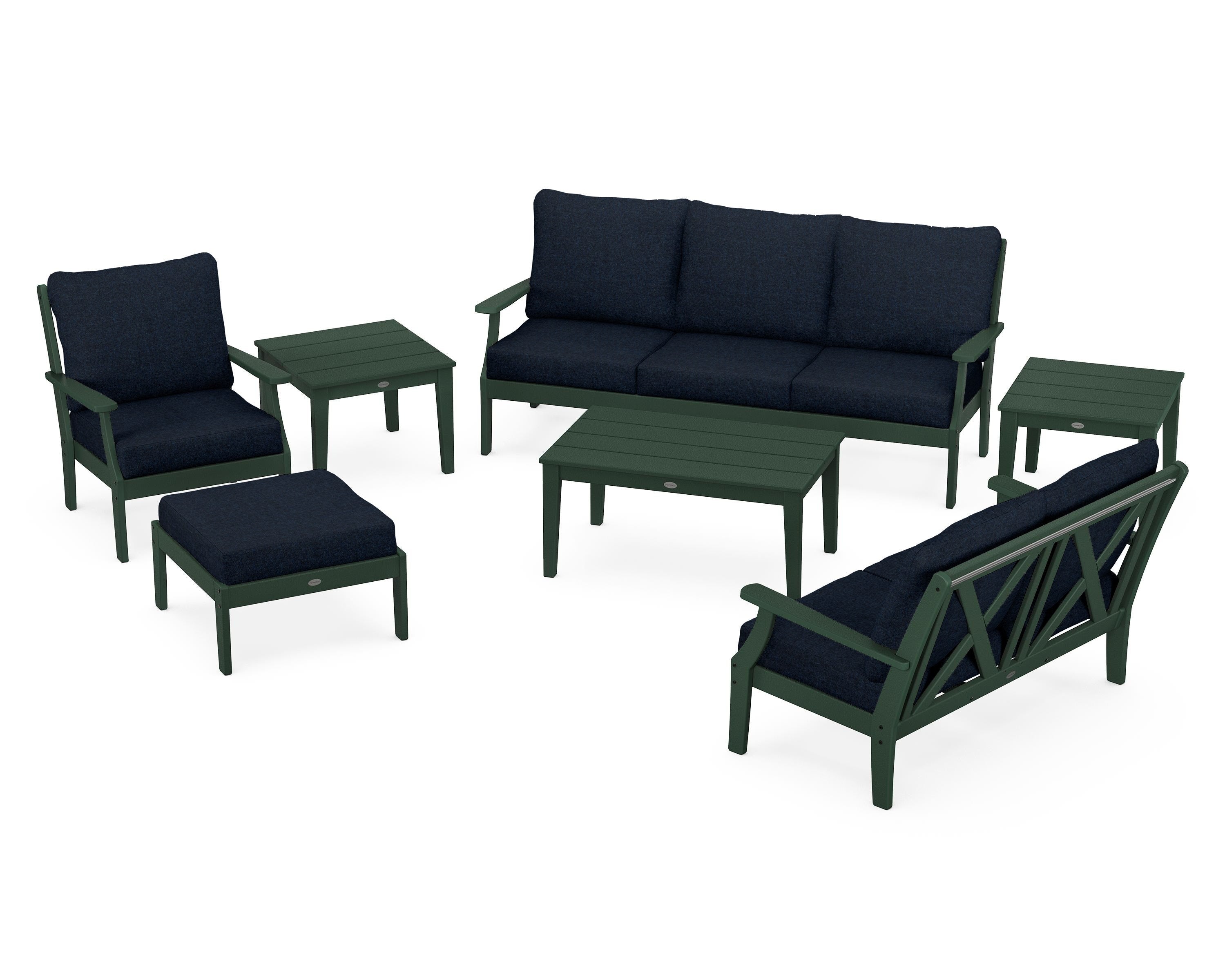 POLYWOOD Braxton 7-Piece Deep Seating Set in Green / Marine Indigo