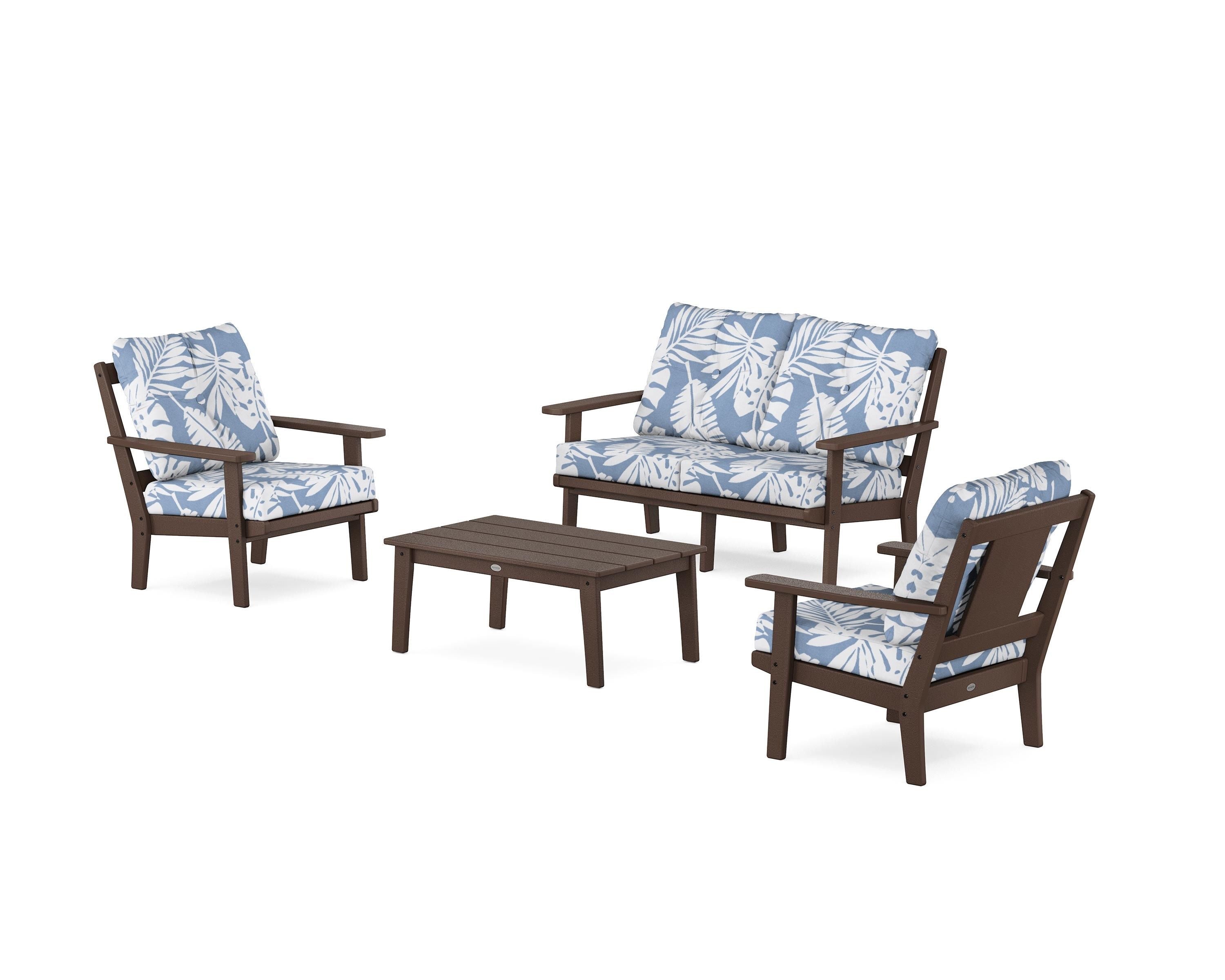 POLYWOOD Prairie 4-Piece Deep Seating Set with Loveseat in Mahogany / Leaf Sky Blue