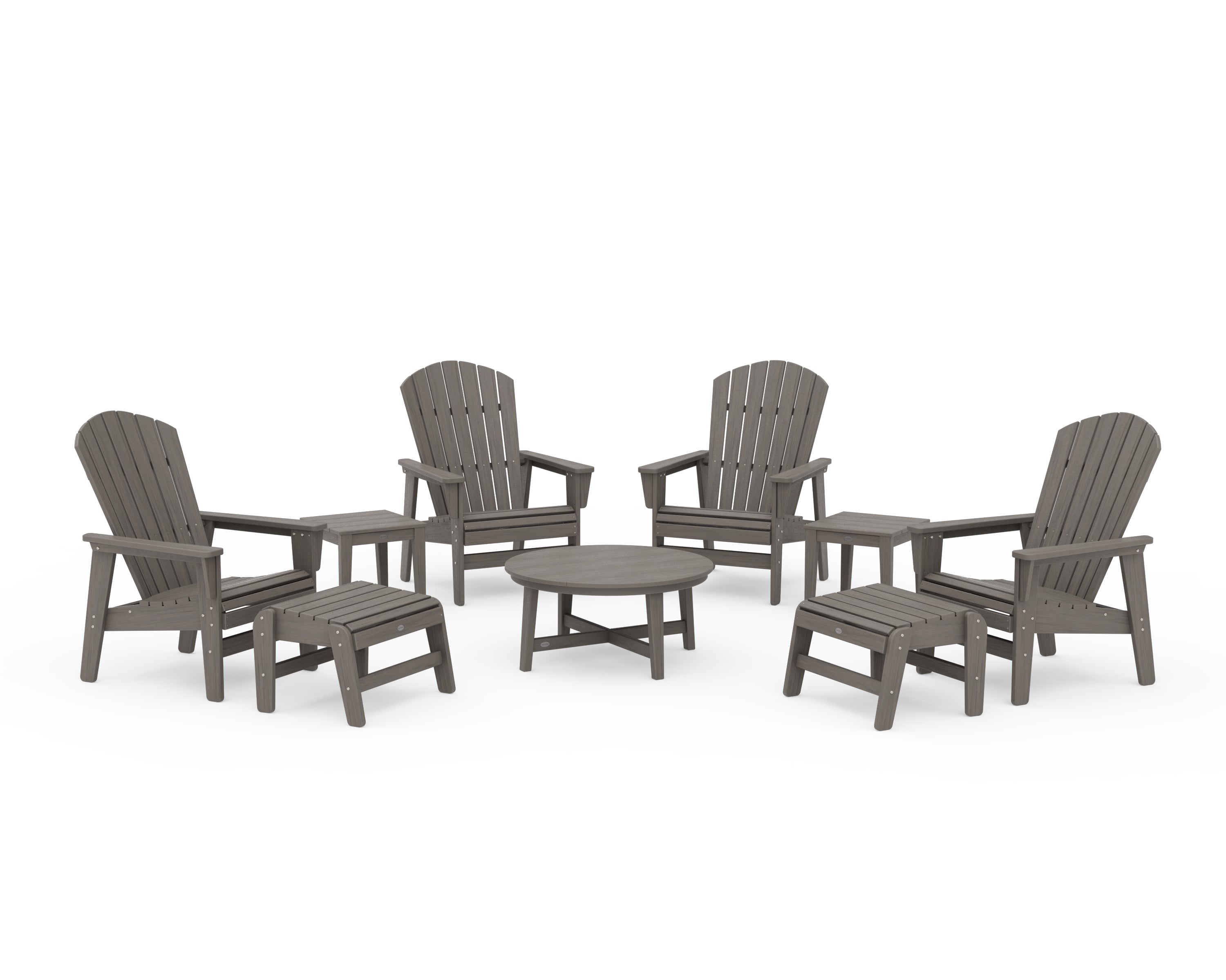 POLYWOOD Nautical Grand Upright Adirondack 9-Piece Conversation Set in Driftwood