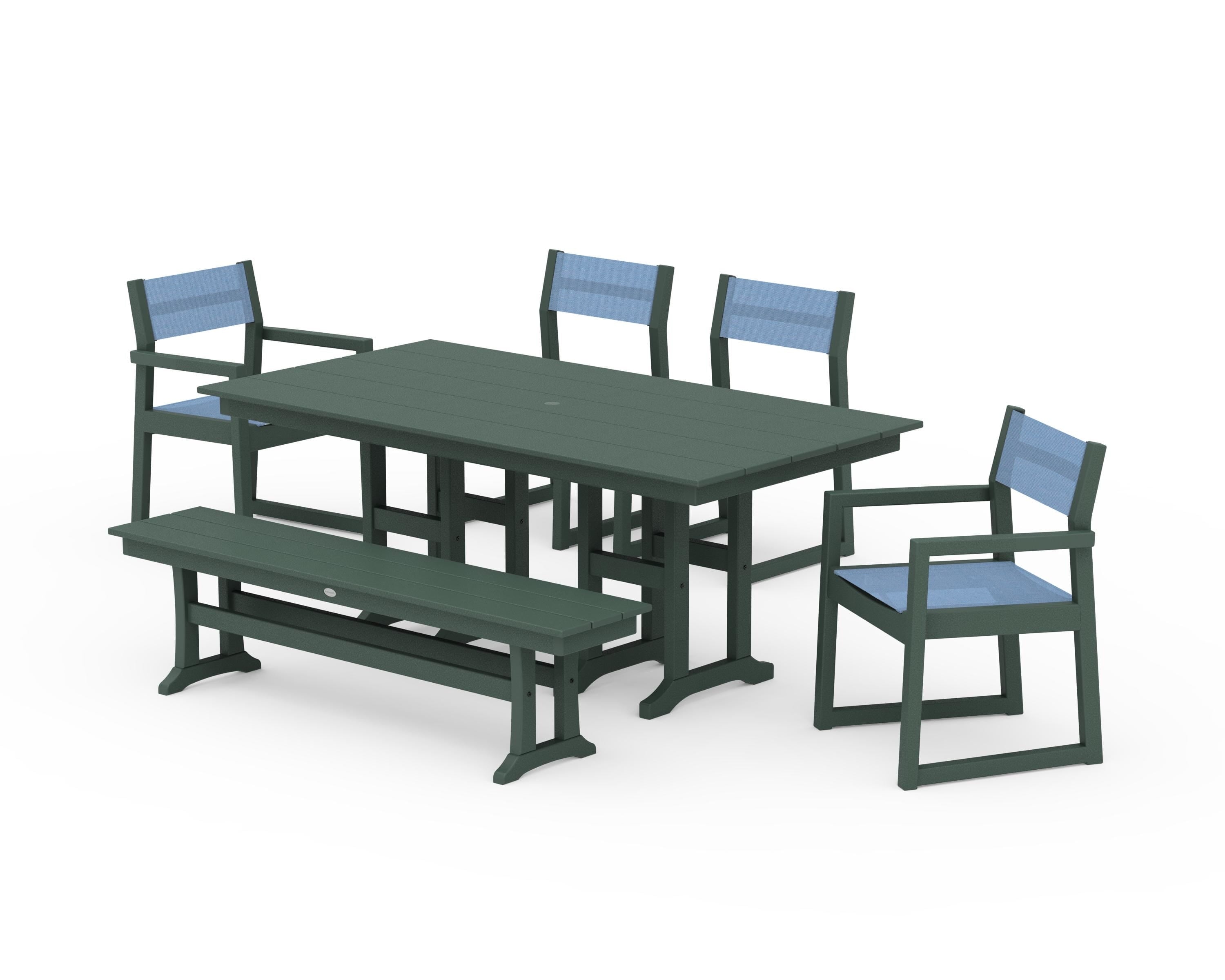 POLYWOOD EDGE Sling 6-Piece Farmhouse Dining Set in Green / Poolside Sling