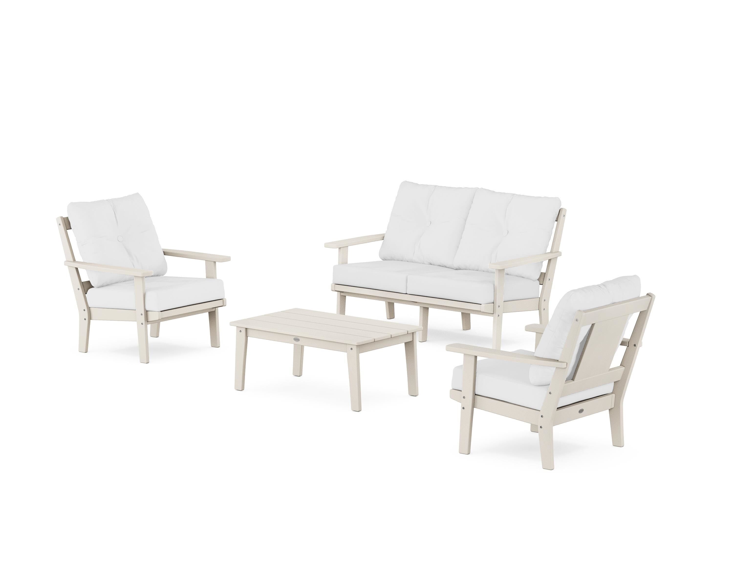 POLYWOOD Prairie 4-Piece Deep Seating Set with Loveseat in Sand / Natural