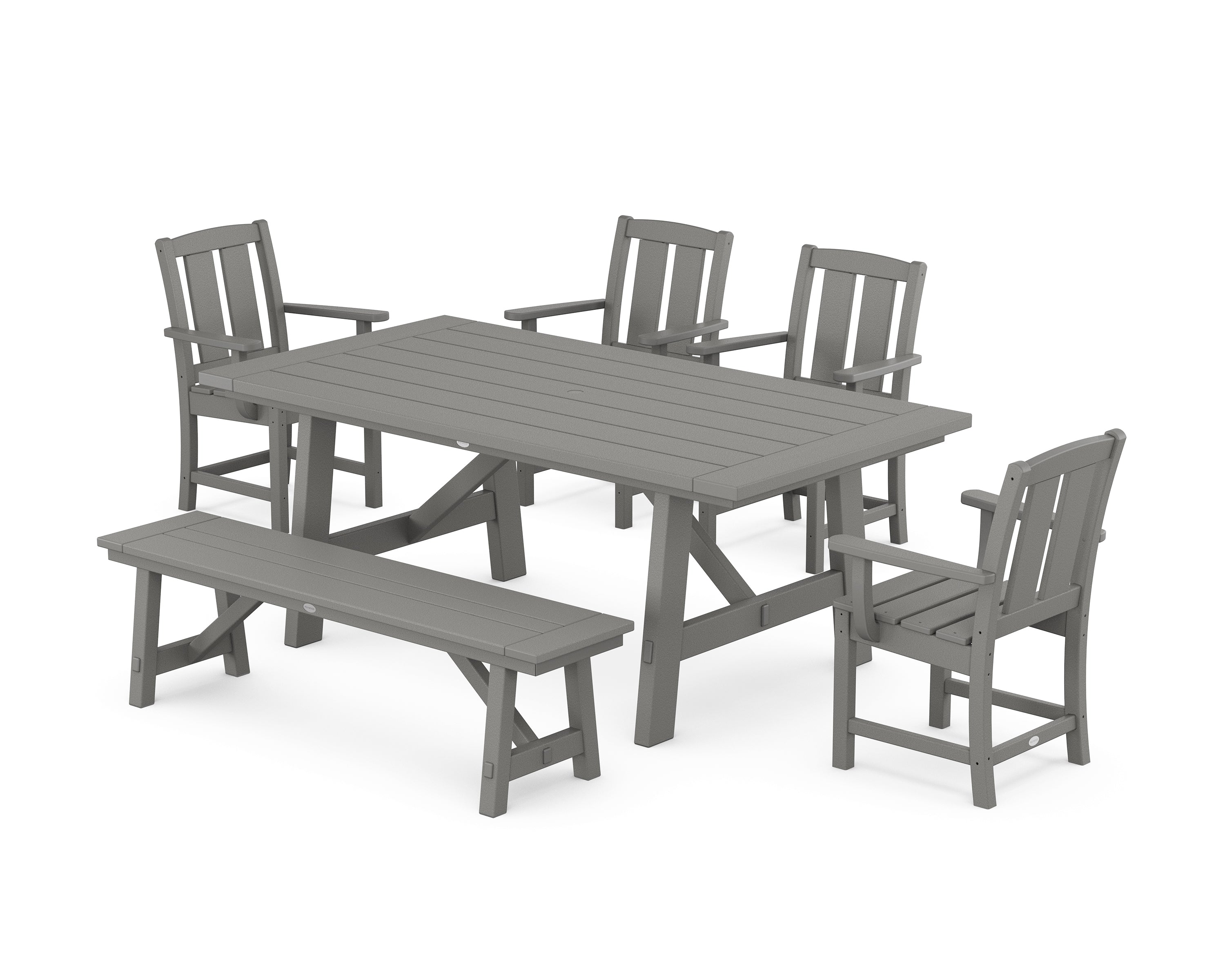 POLYWOOD® Mission 6-Piece Rustic Farmhouse Dining Set with Bench in Slate Grey