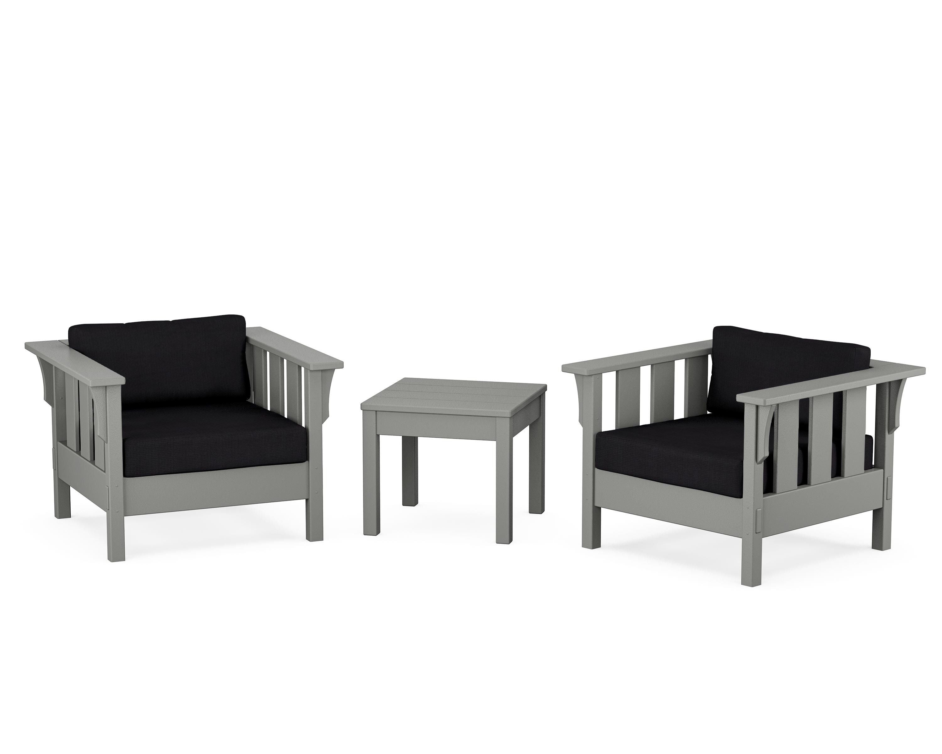Martha Stewart by POLYWOOD Acadia 3-Piece Deep Seating Set in Slate Grey / Midnight Linen