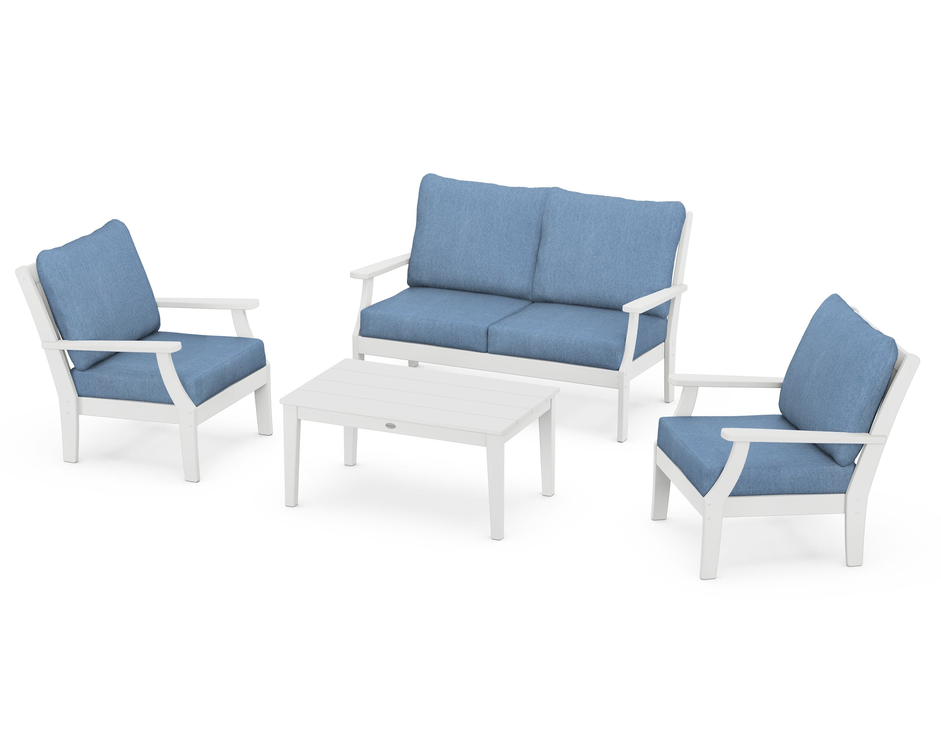 POLYWOOD Braxton 4-Piece Deep Seating Chair Set in White / Sky Blue