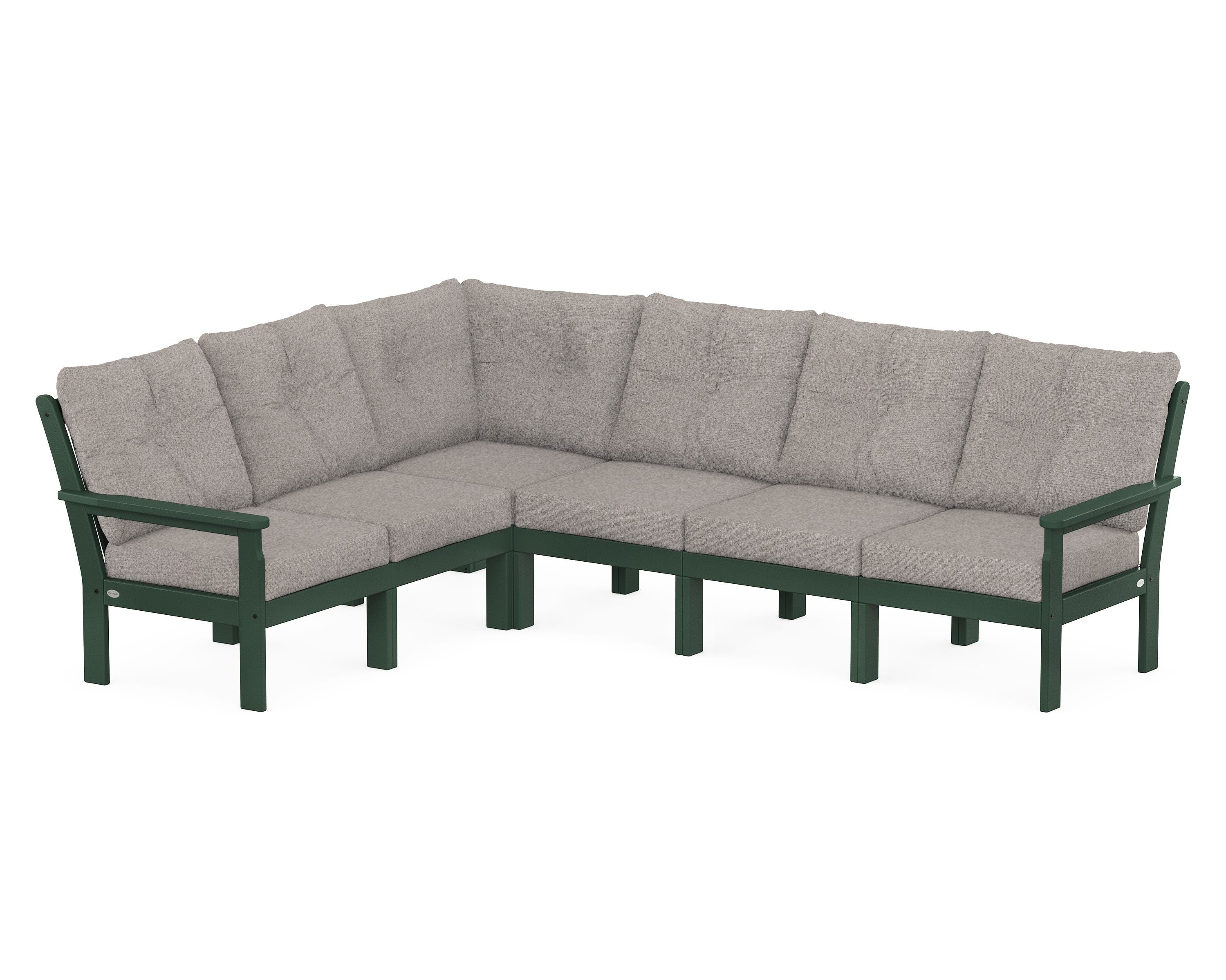 POLYWOOD Vineyard 6-Piece Sectional in Green / Weathered Tweed