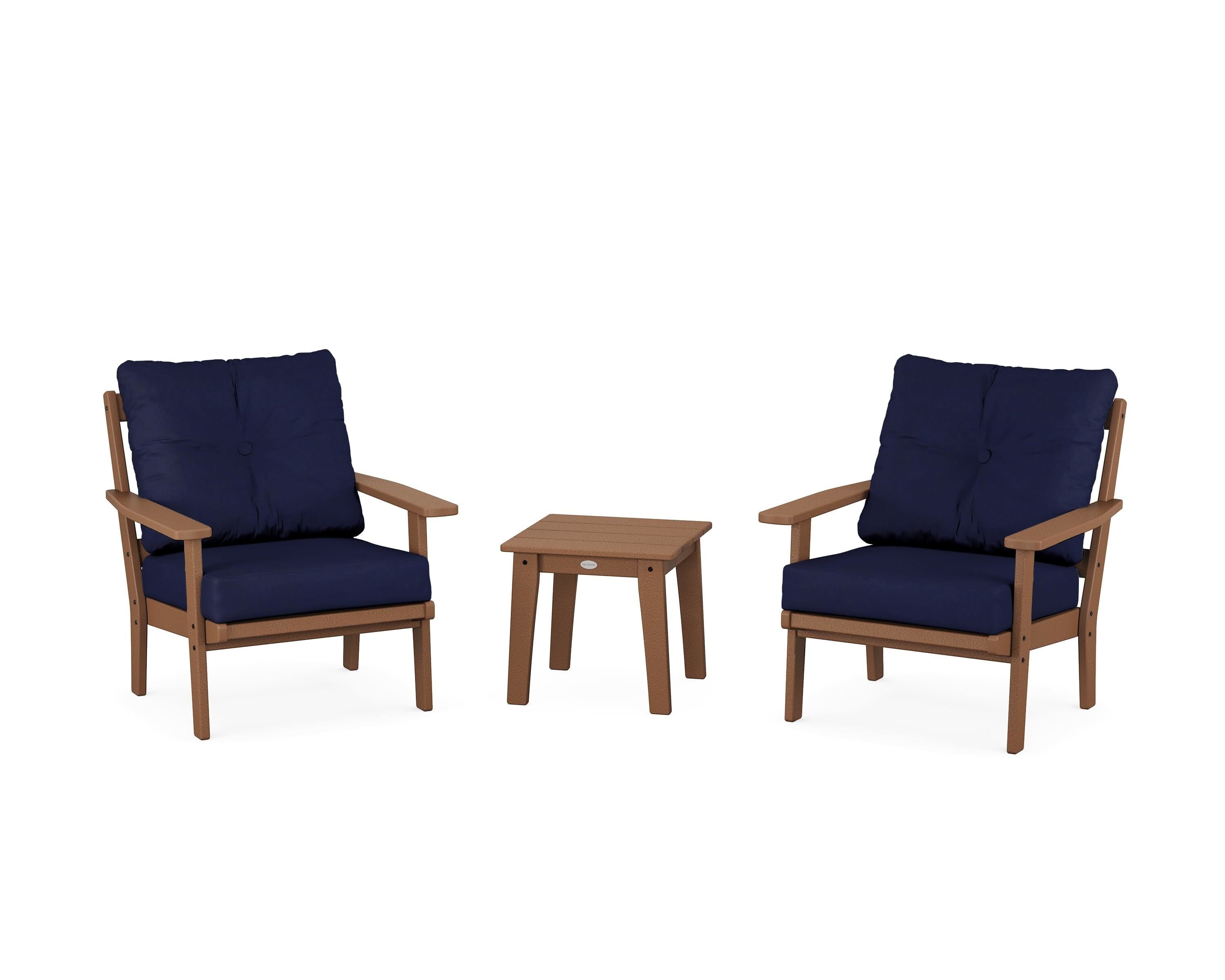 POLYWOOD Prairie 3-Piece Deep Seating Set in Teak / Navy