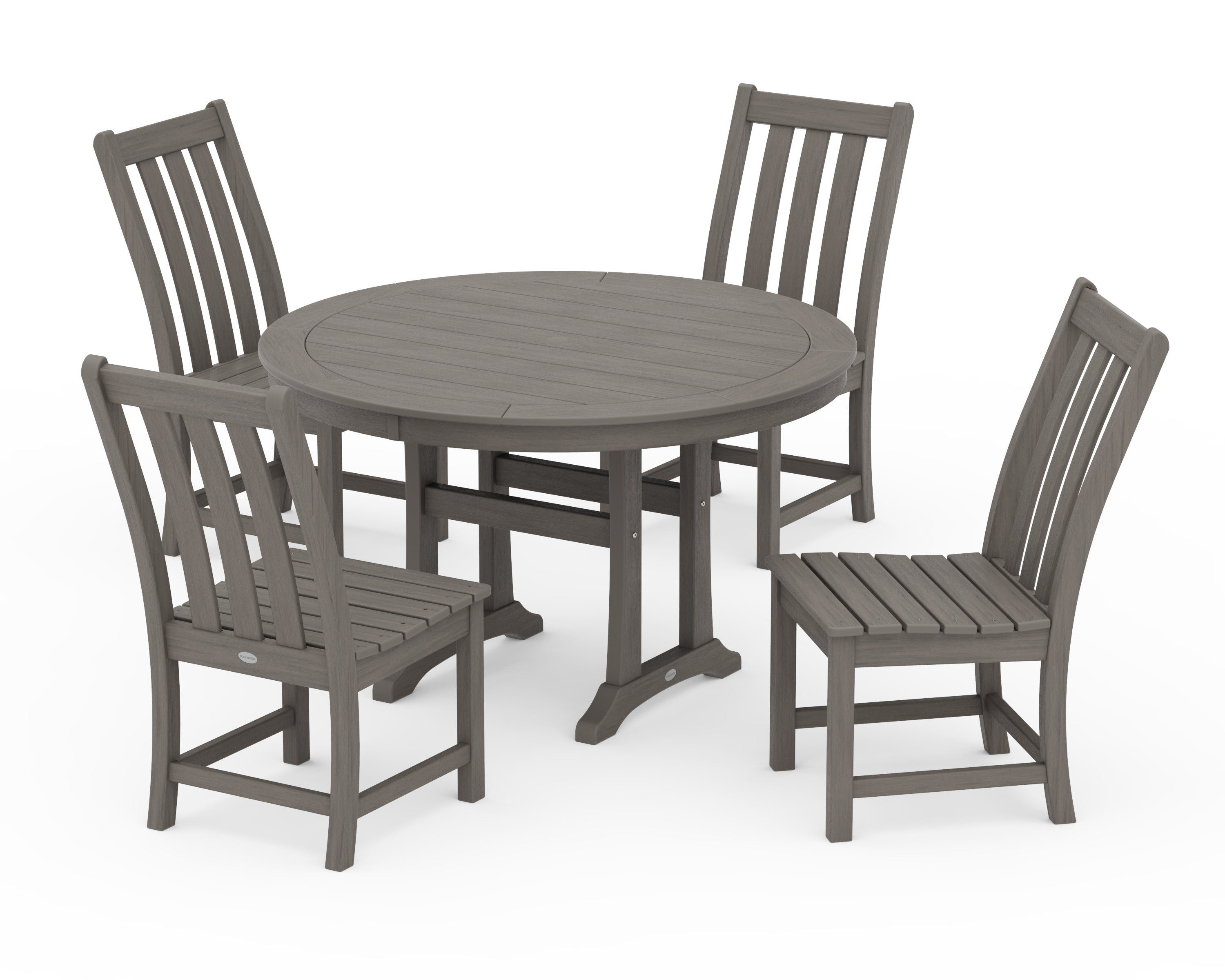 POLYWOOD Vineyard Side Chair 5-Piece Round Dining Set With Trestle Legs in Driftwood
