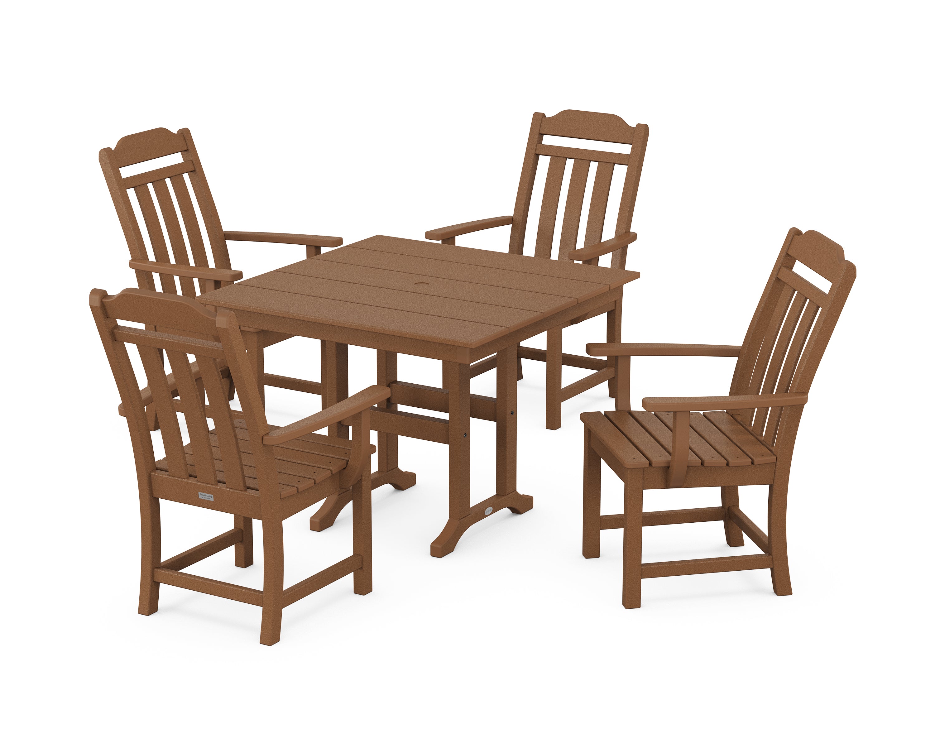 Polywood Country Living 5-Piece Farmhouse Dining Set in Teak